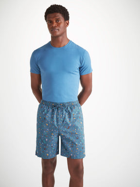 Men's Lounge Shorts Cotton Batiste Blue Sea Friends Print