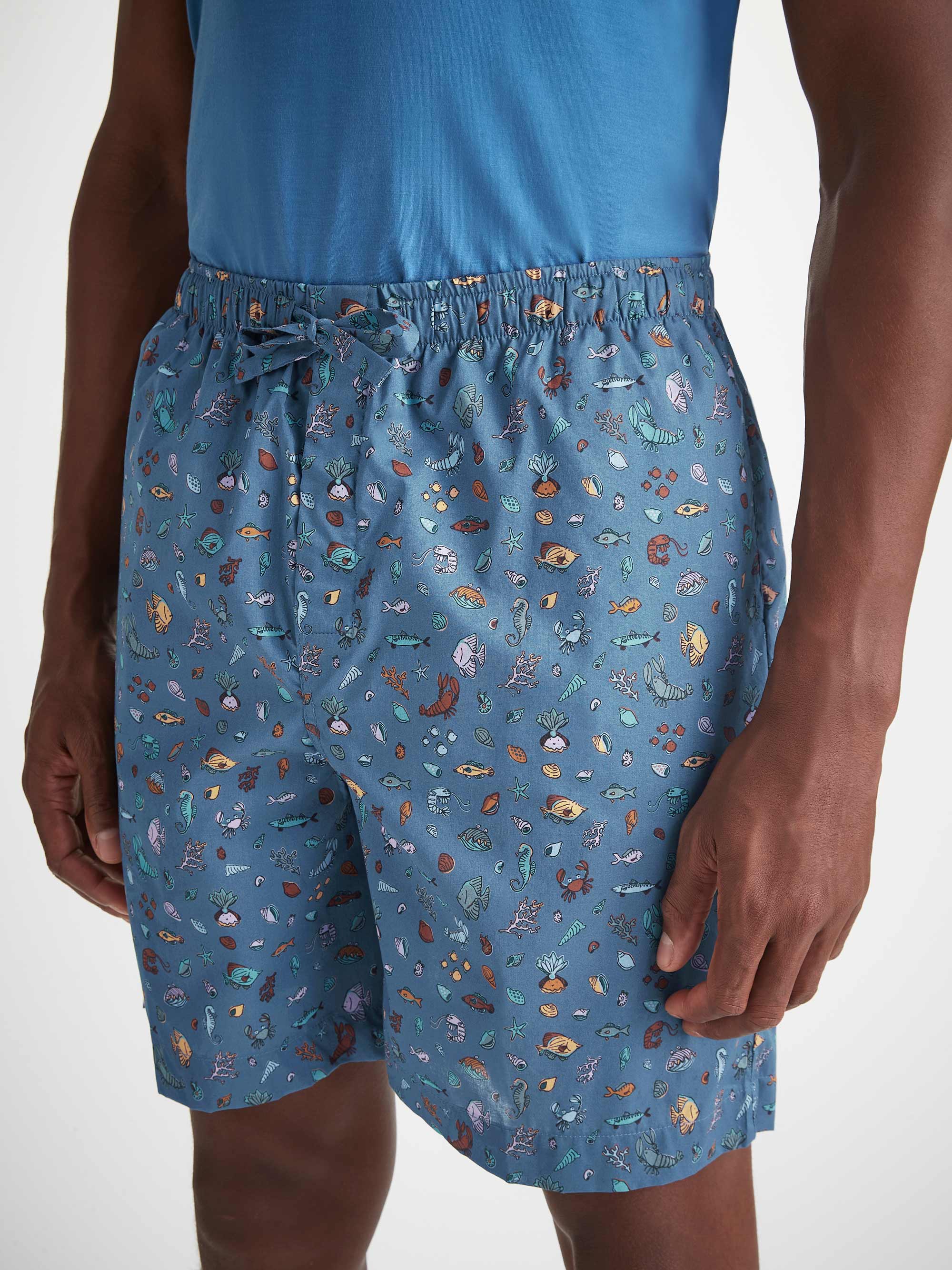 Men's Lounge Shorts Cotton Batiste Blue Sea Friends Print