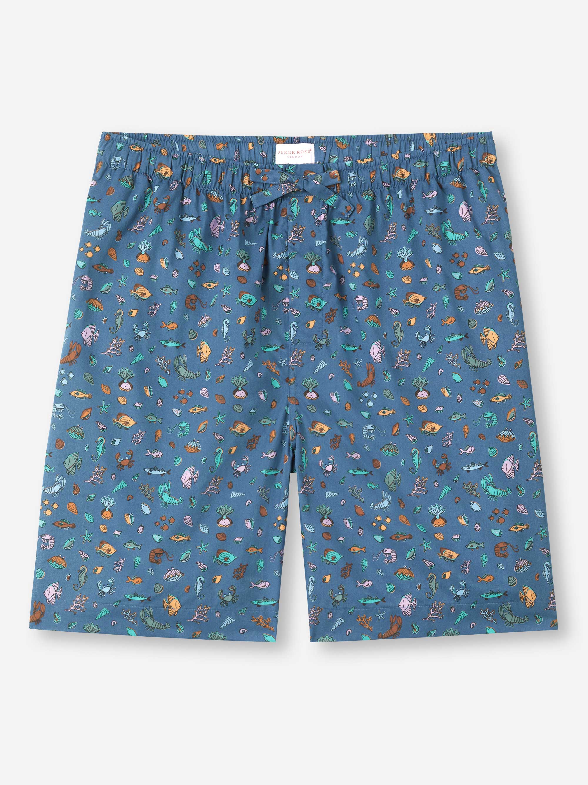 Men's Lounge Shorts Cotton Batiste Blue Sea Friends Print