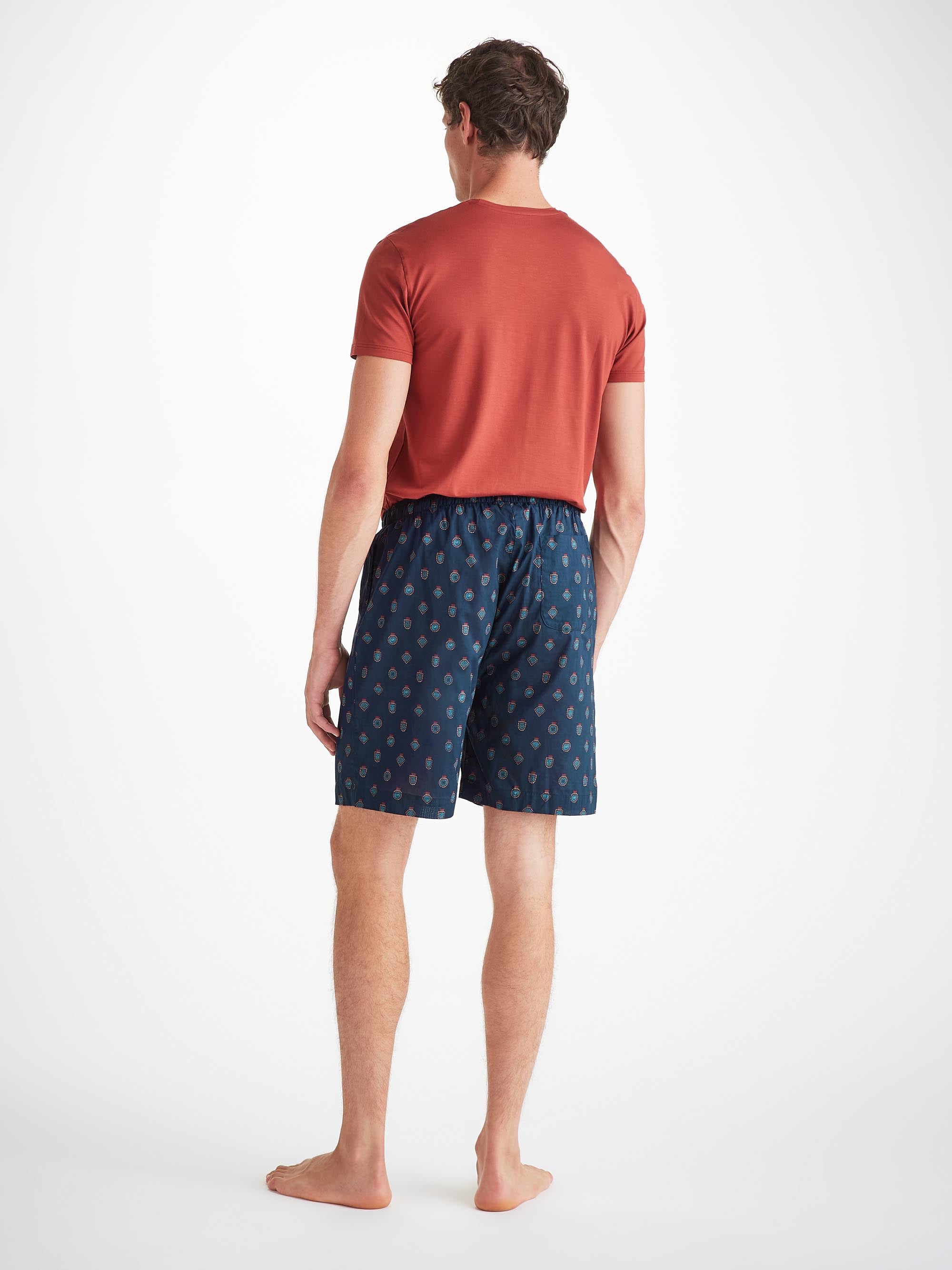 Men's Lounge Shorts Cotton Batiste Navy Badge Print