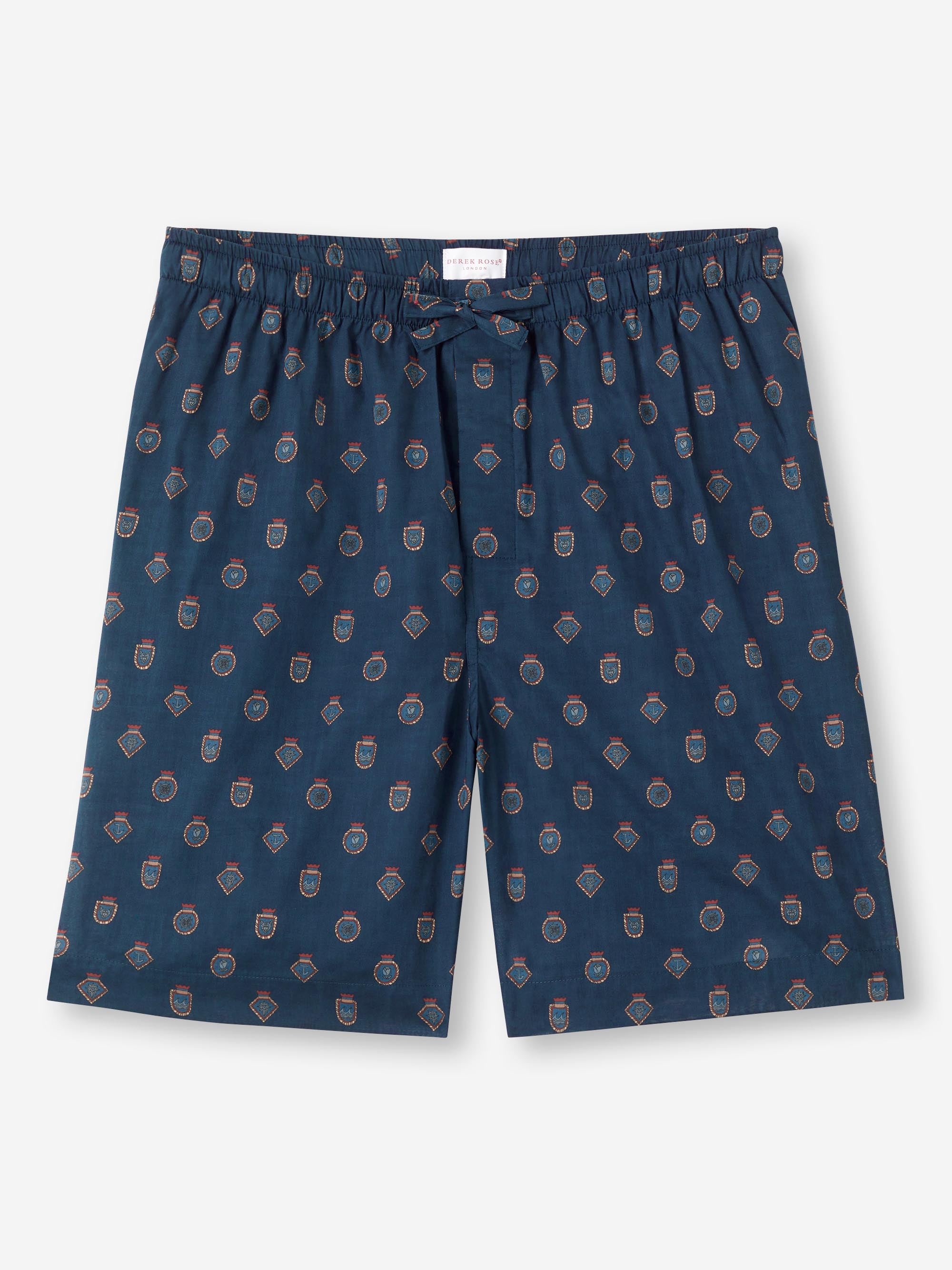 Men's Lounge Shorts Cotton Batiste Navy Badge Print