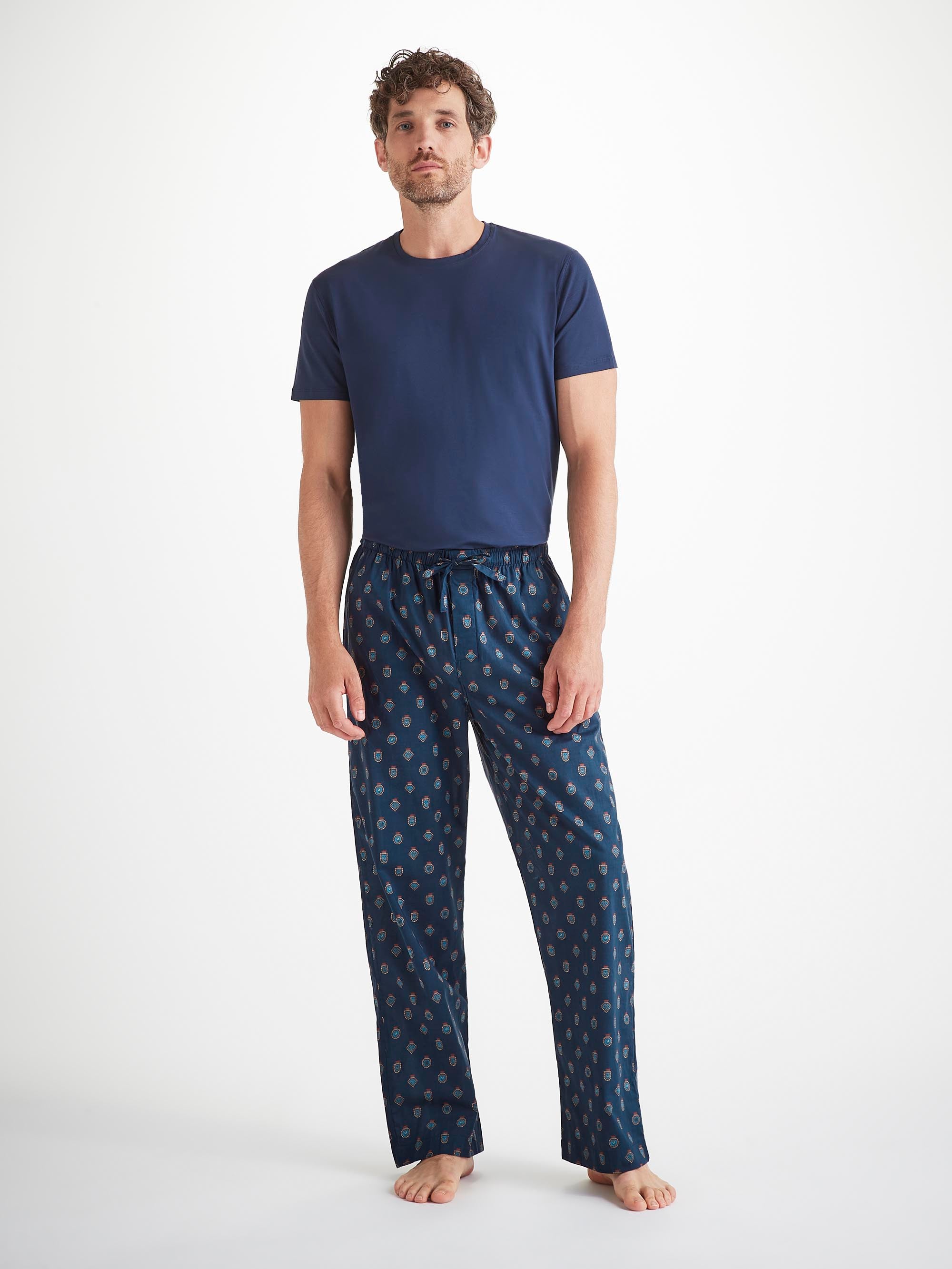 Men's Lounge Trousers Cotton Batiste Navy Badge Print