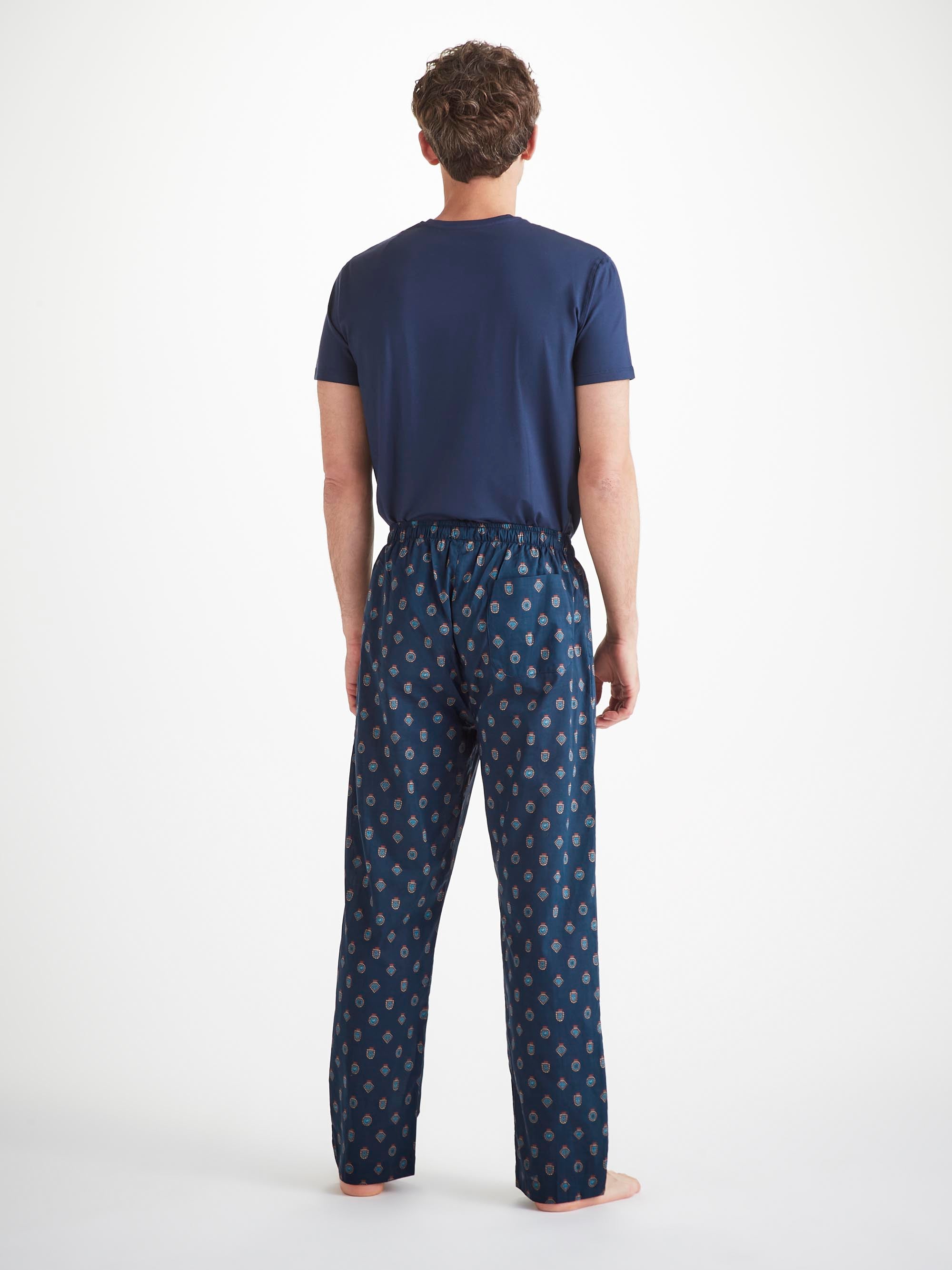 Men's Lounge Pants Cotton Batiste Navy Badge Print