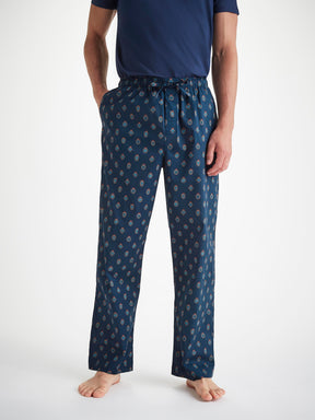 Men's Lounge Pants Cotton Batiste Navy Badge Print