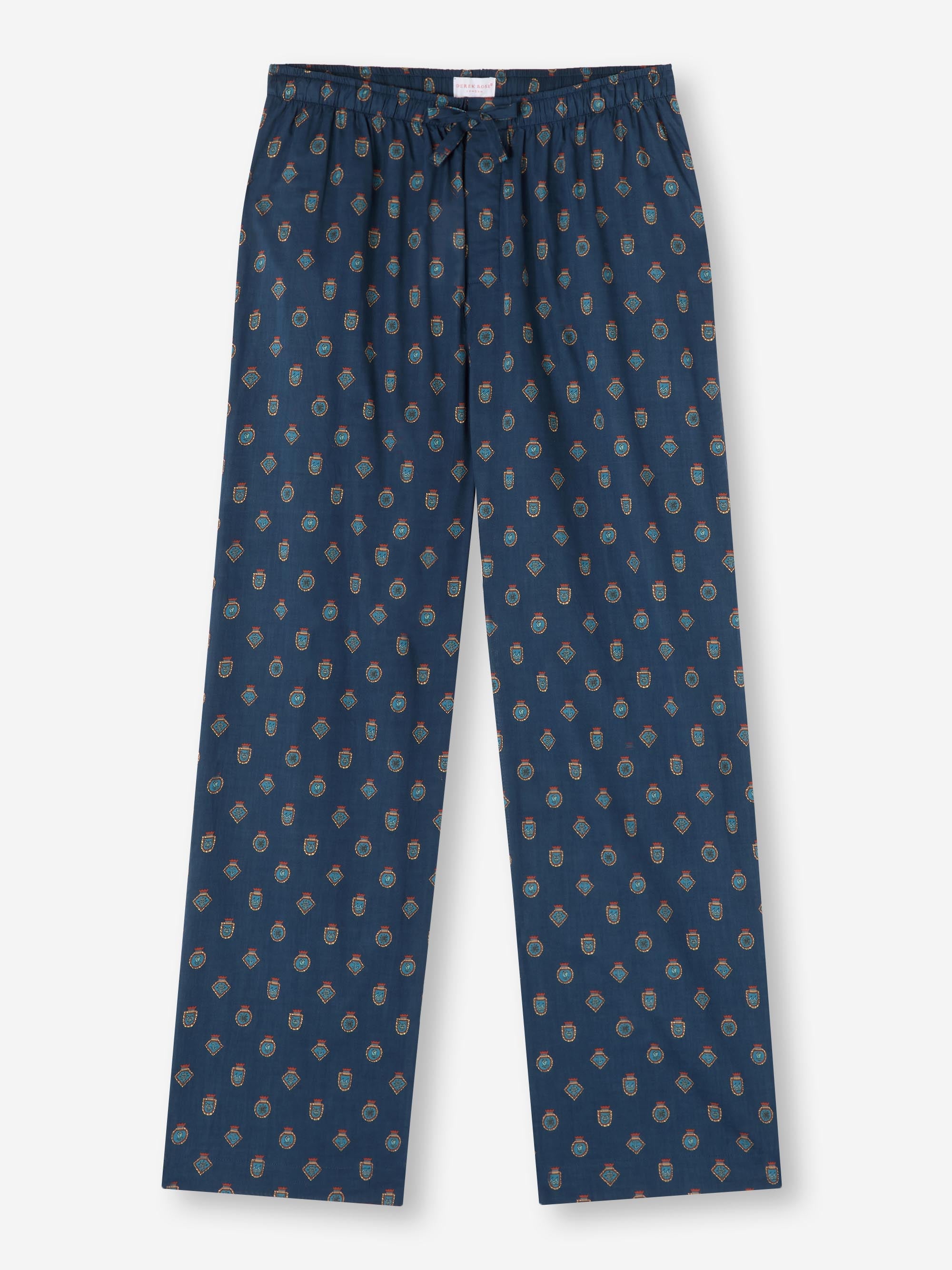 Men's Lounge Pants Cotton Batiste Navy Badge Print