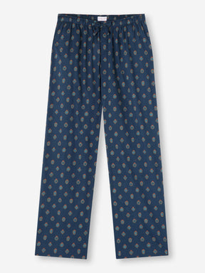 Men's Lounge Trousers Cotton Batiste Navy Badge Print