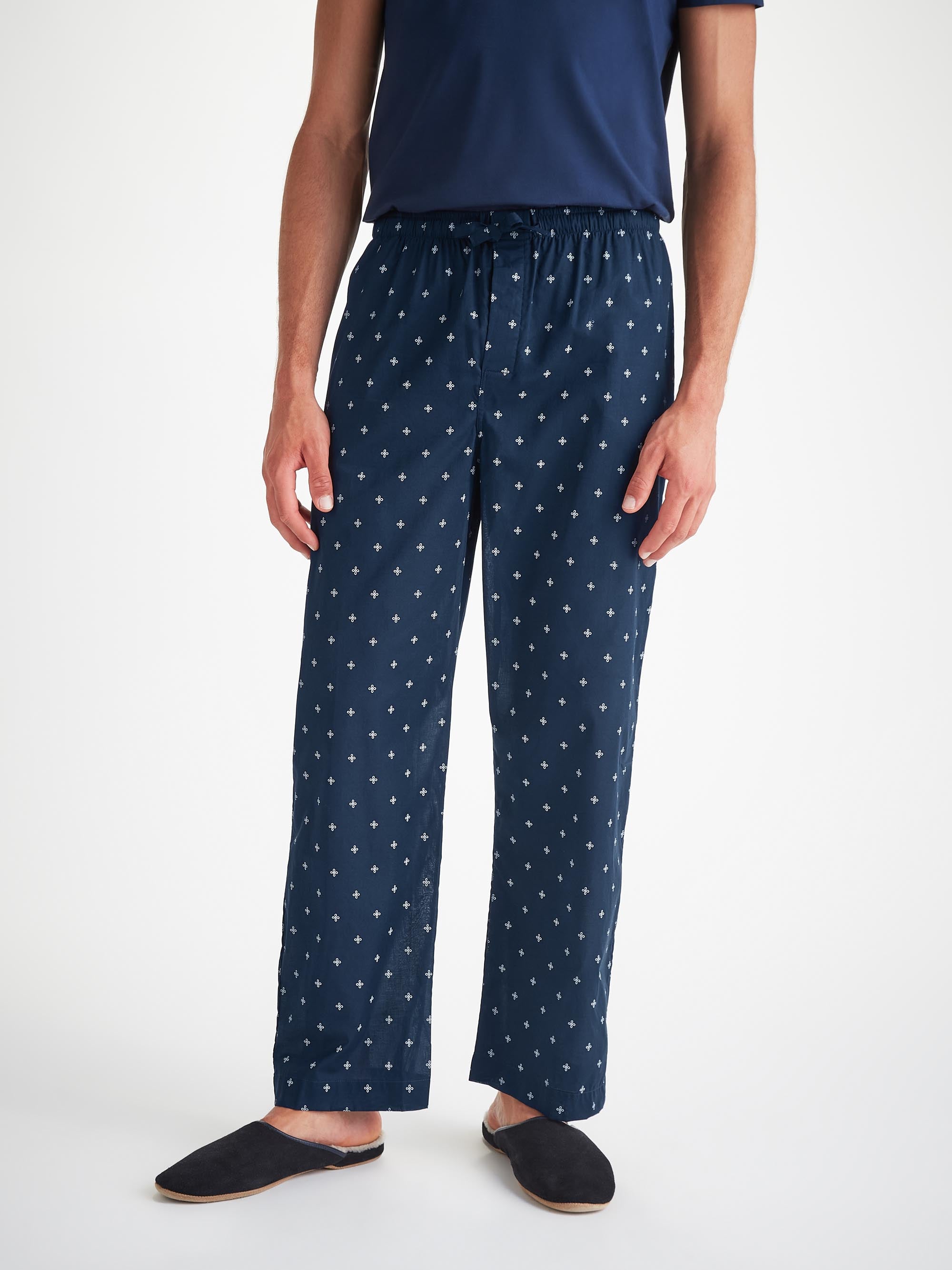 Men's Lounge Trousers Cotton Batiste Navy Sailor's Knot Print