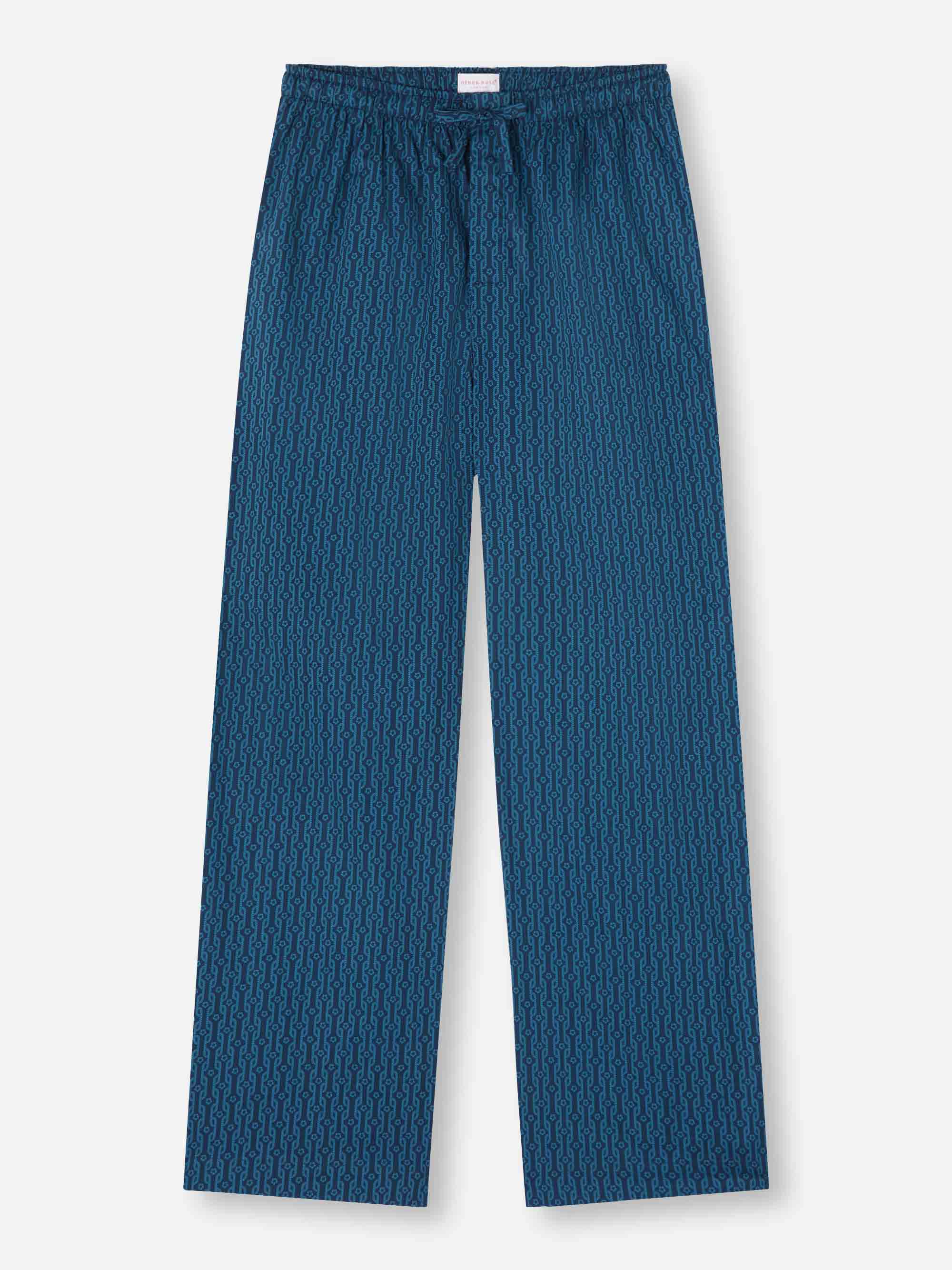 Men's Lounge Trousers Cotton Batiste Navy Rope Print