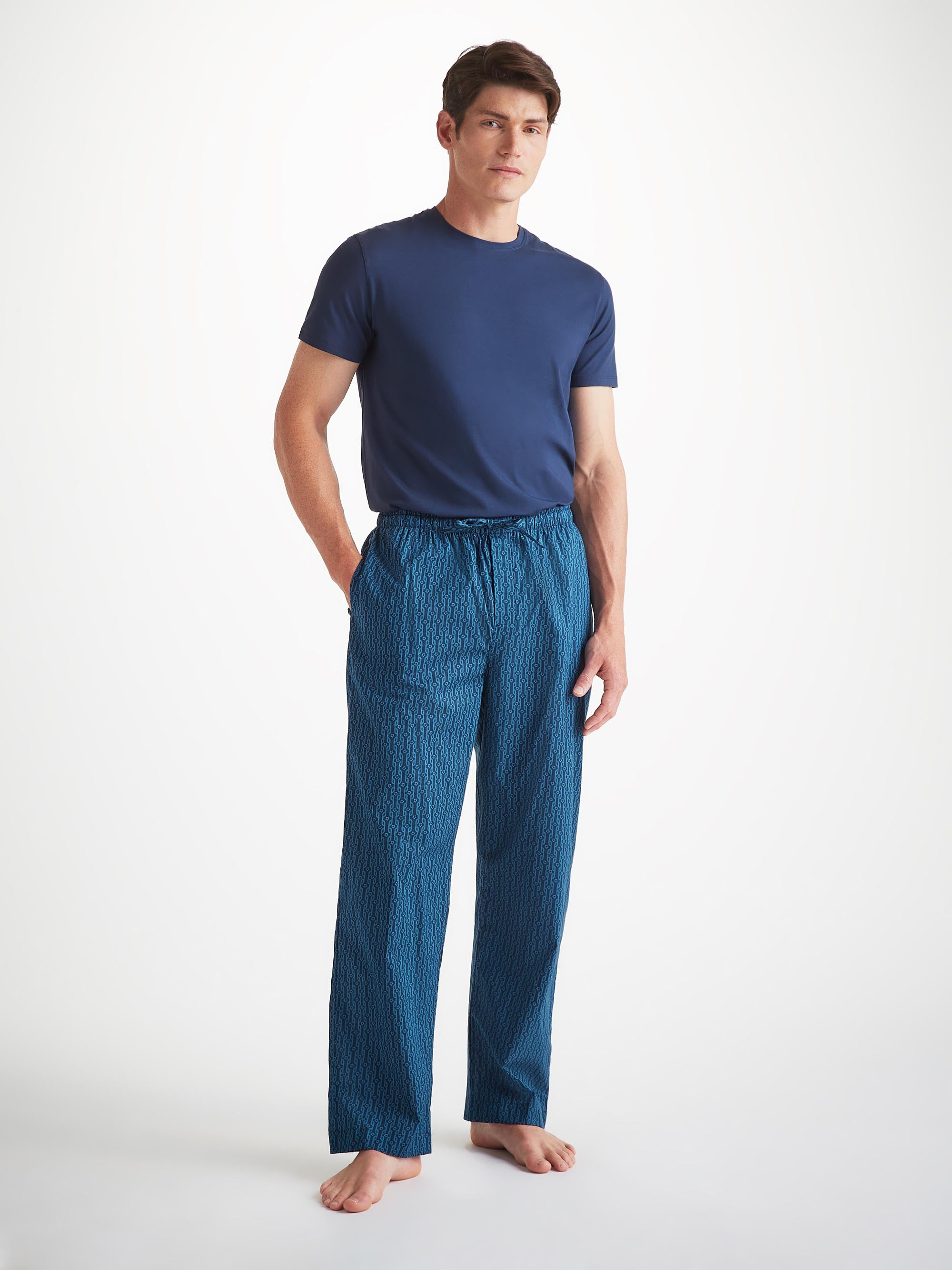 Men's Lounge Pants Cotton Batiste Navy Rope Print