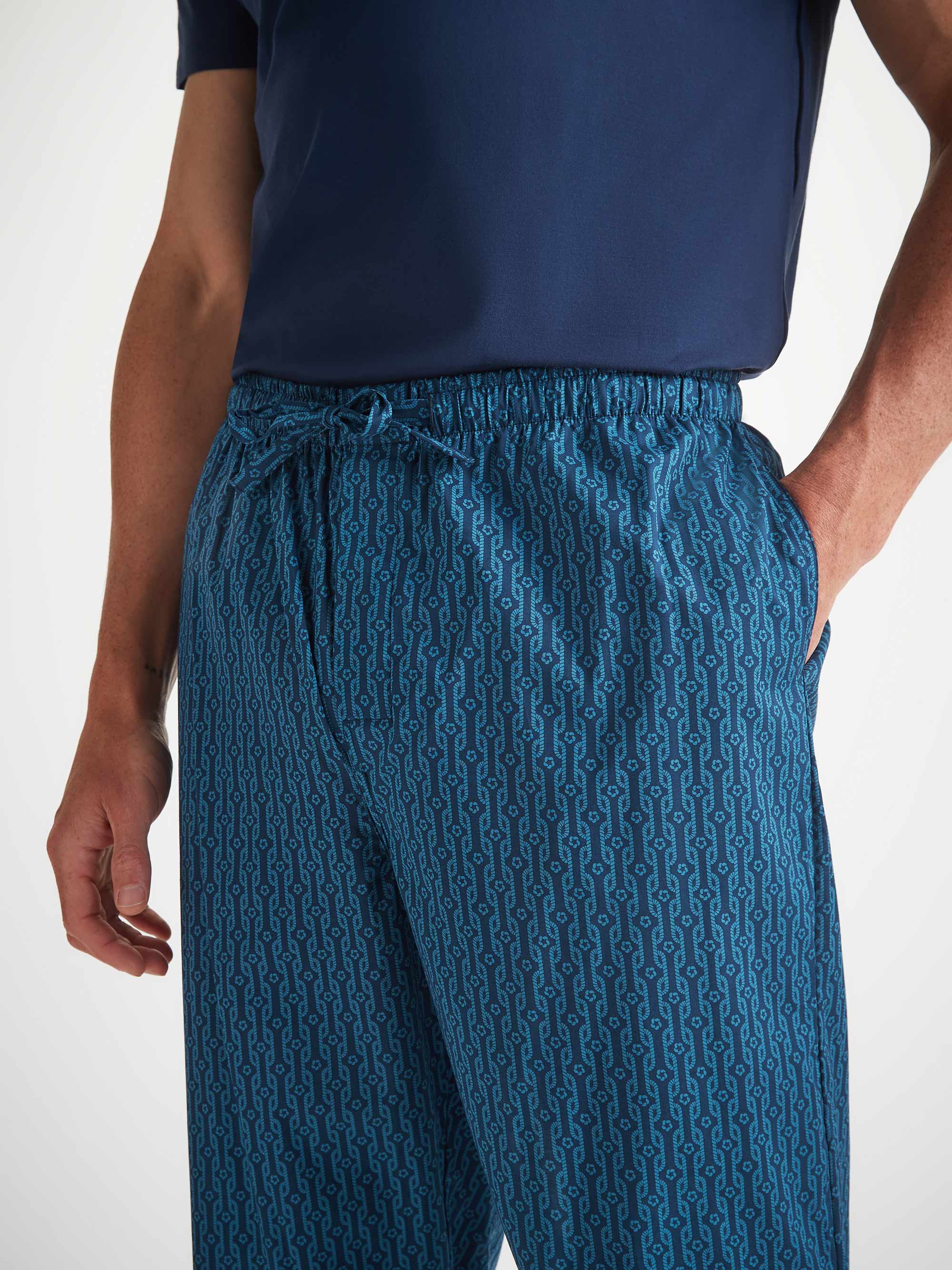 Men's Lounge Trousers Cotton Batiste Navy Rope Print