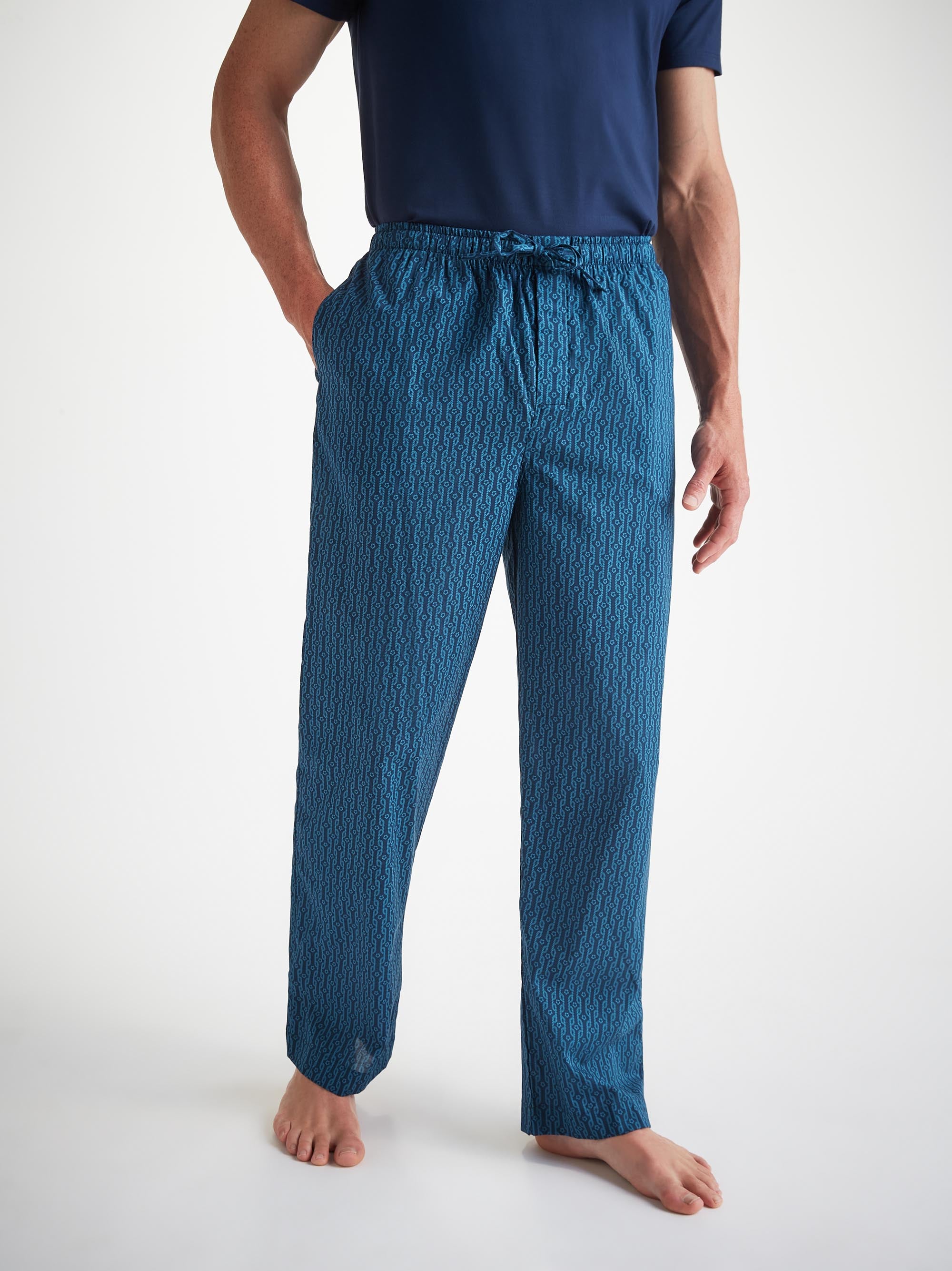 Men's Lounge Trousers Cotton Batiste Navy Rope Print