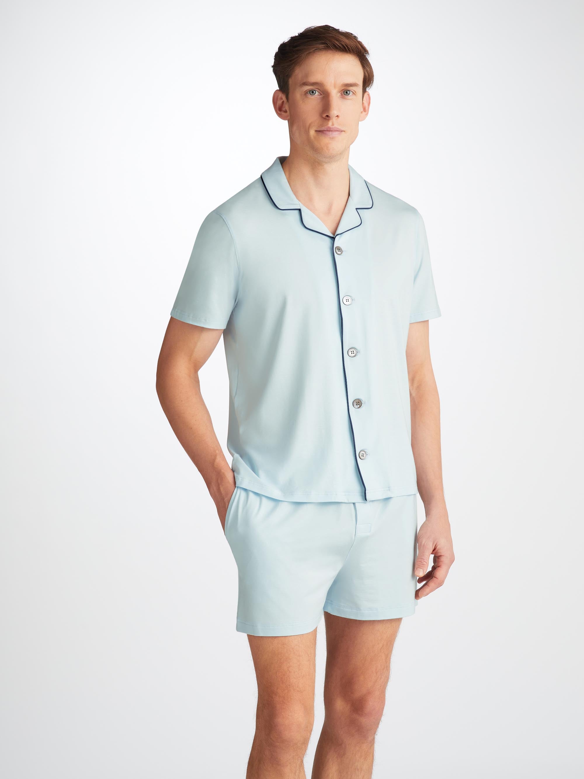 Men's Short Pajamas Basel Micro Modal Stretch Ice Blue