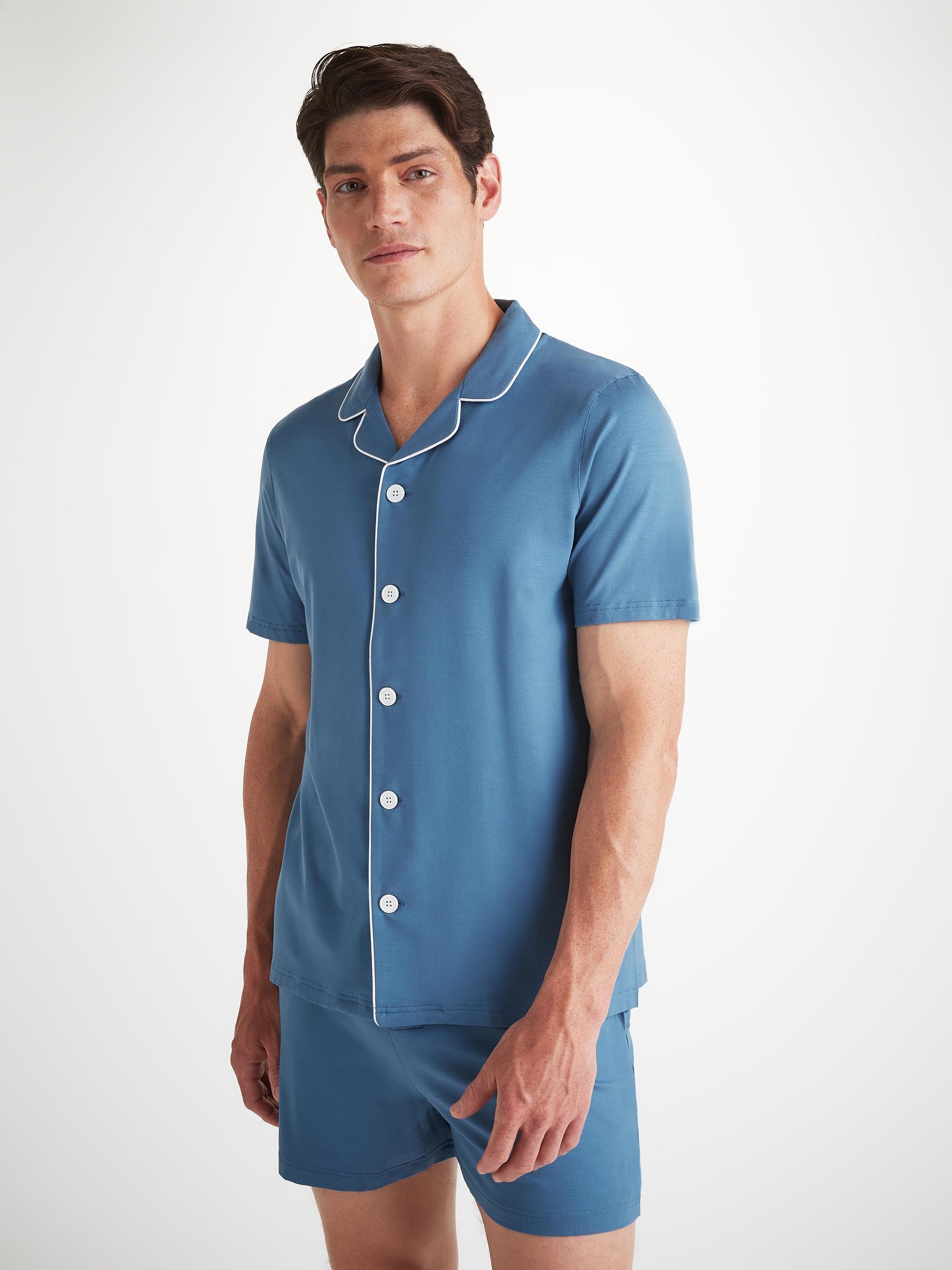 Men's Short Pajamas Basel Micro Modal Stretch Steel Blue