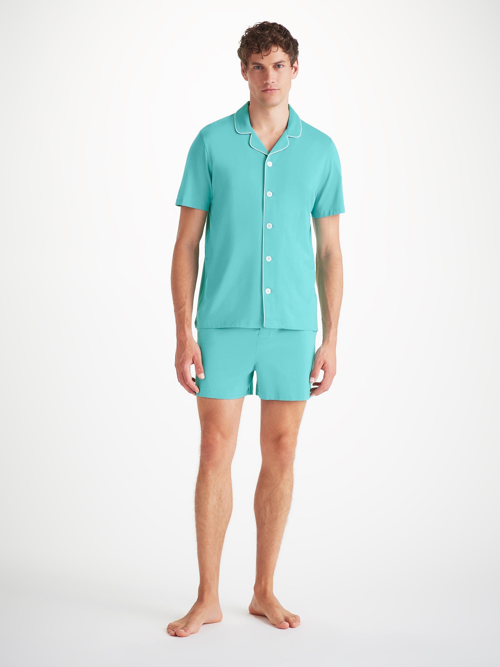 Men's Short Pajamas Basel Micro Modal Stretch Turquoise