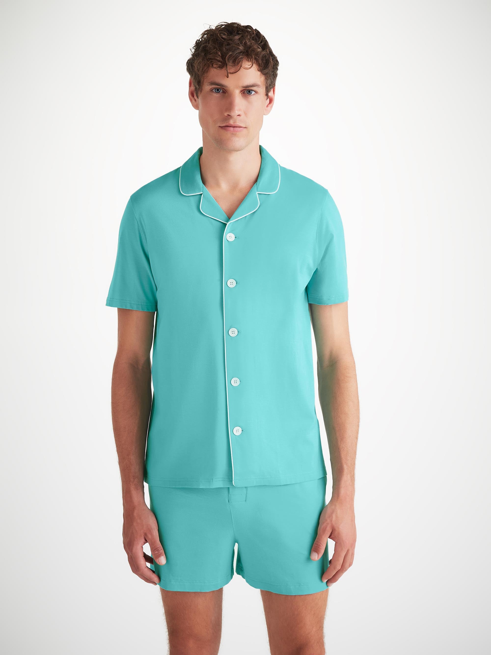 Men's Short Pajamas Basel Micro Modal Stretch Turquoise