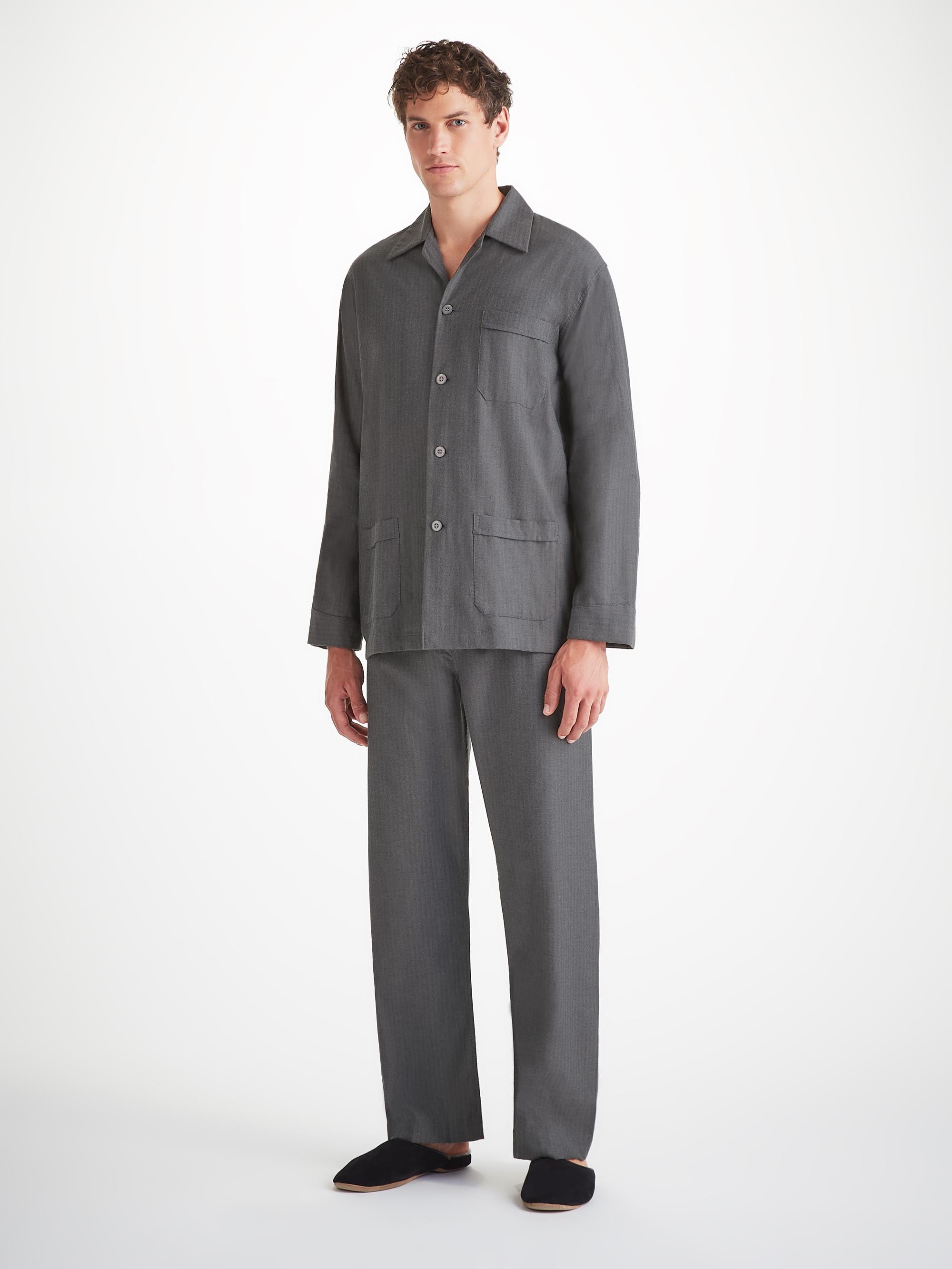 Men's Classic Fit Pajamas Balmoral Brushed Cotton Charcoal