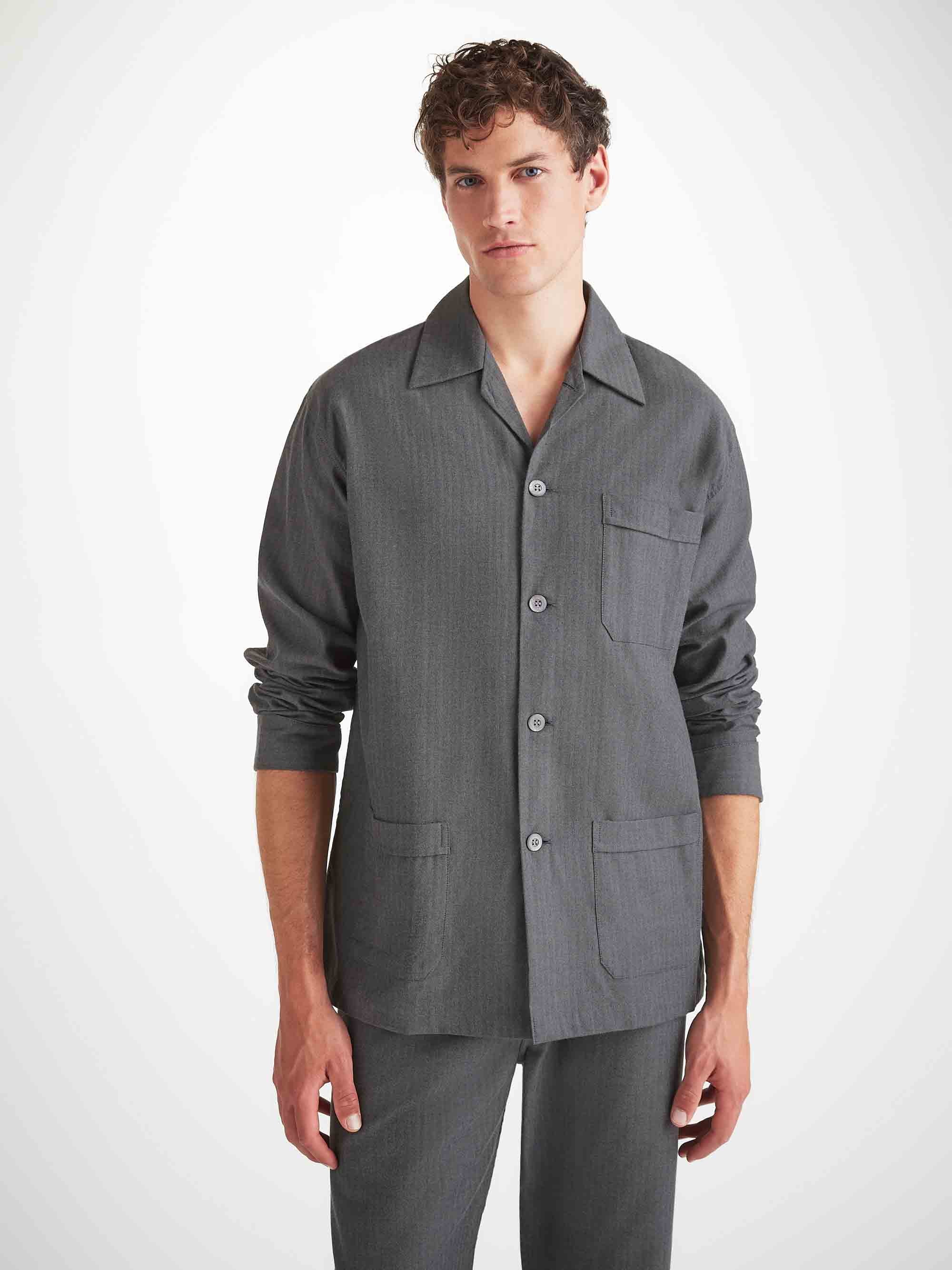 Men's Classic Fit Pajamas Balmoral Brushed Cotton Charcoal