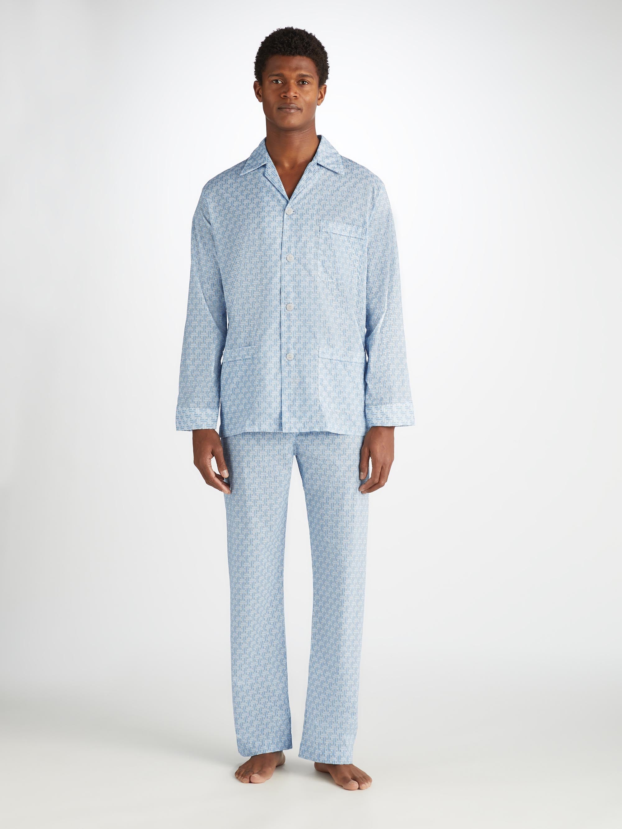 Men's Classic Fit Pajamas Ledbury 72 Cotton Batiste Blue