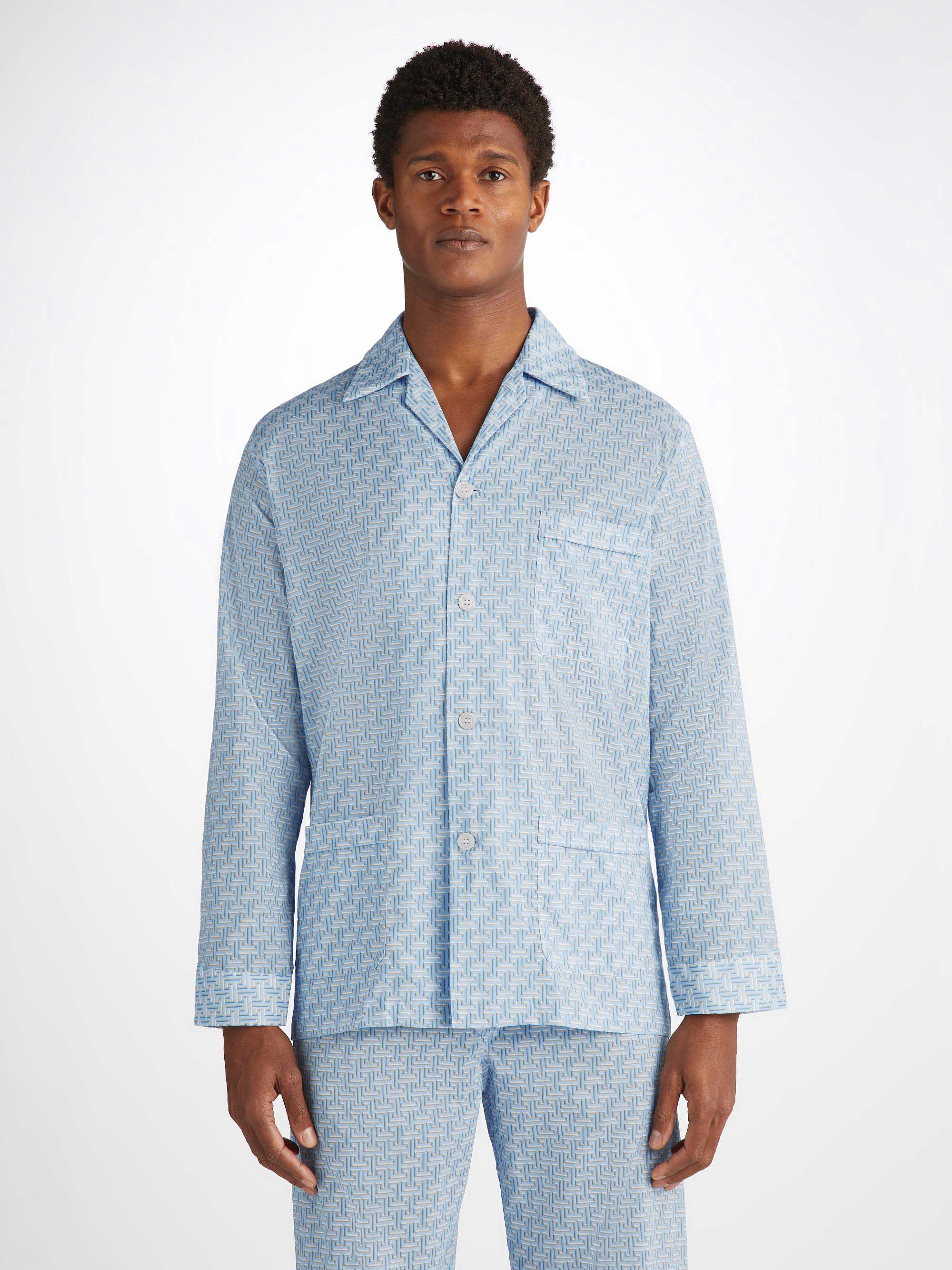 Men's Classic Fit Pyjamas Ledbury 72 Cotton Batiste Blue