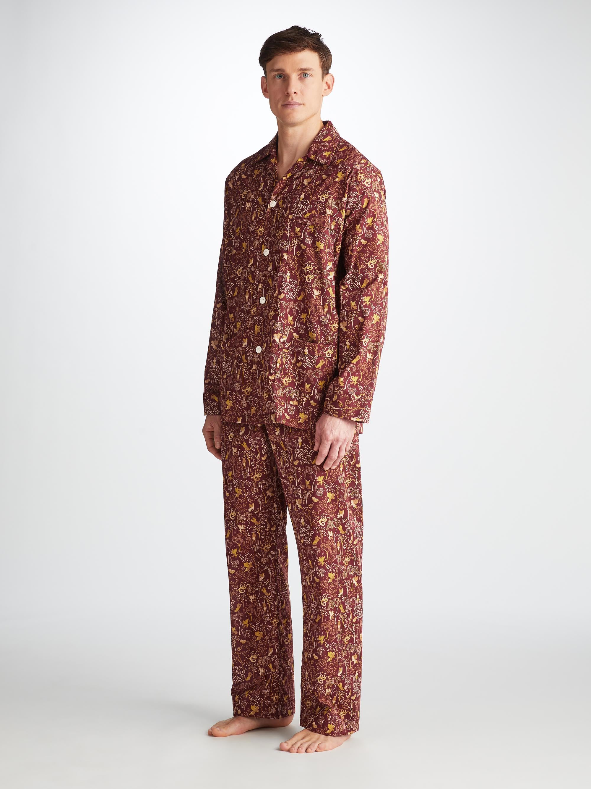 Men's Classic Fit Pajamas Ledbury 74 Cotton Batiste Burgundy