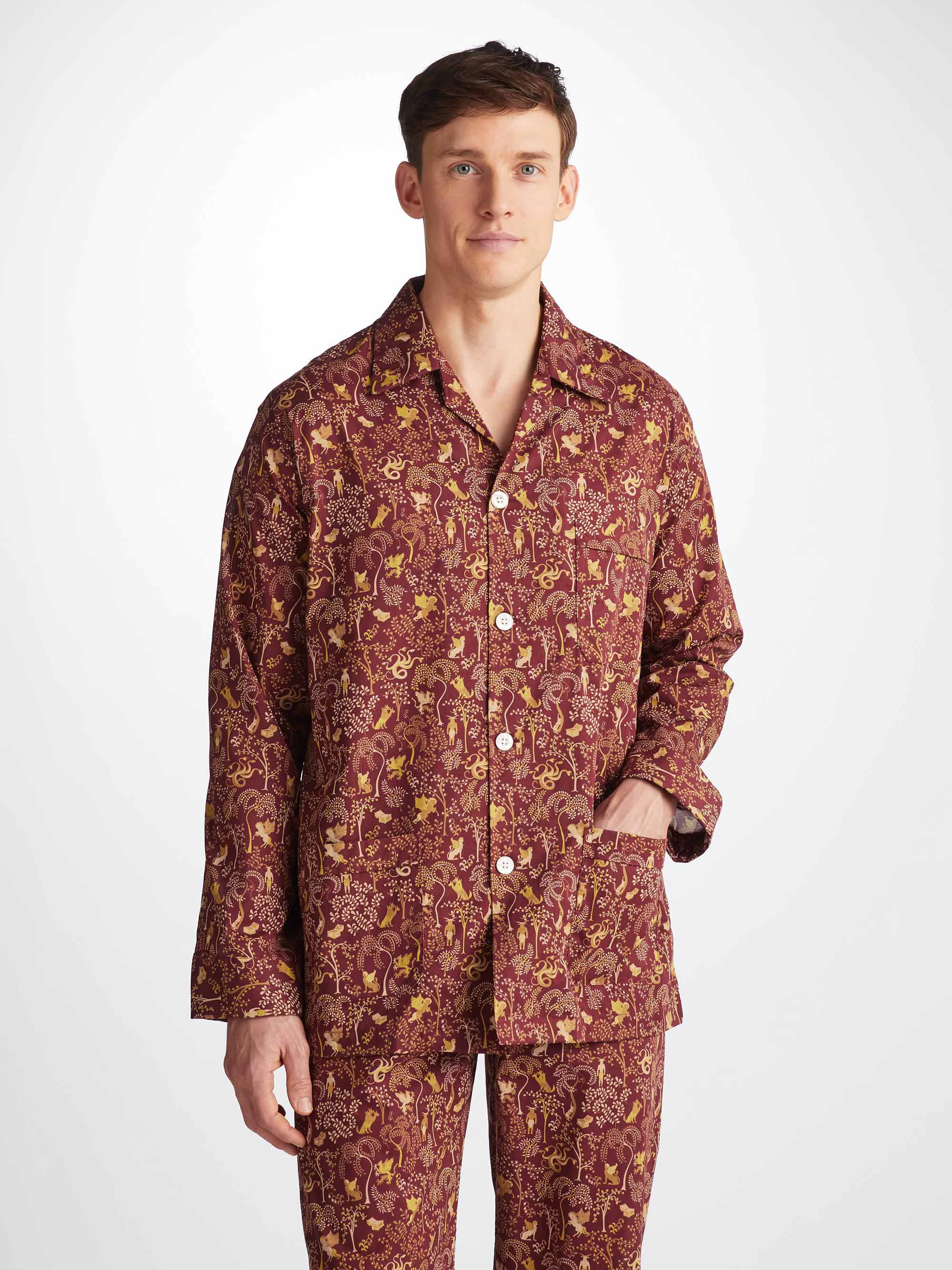 Men's Classic Fit Pyjamas Ledbury 74 Cotton Batiste Burgundy