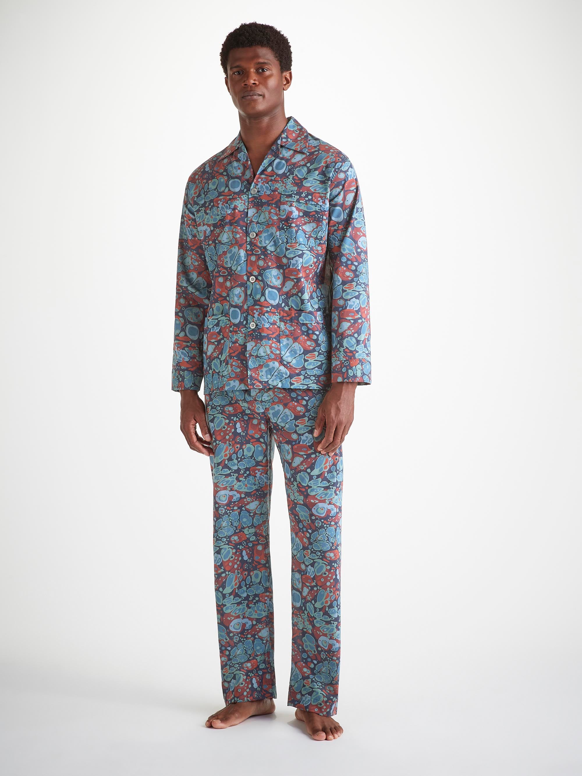 Men's Classic Fit Pajamas Cotton Batiste Multi Marble Print