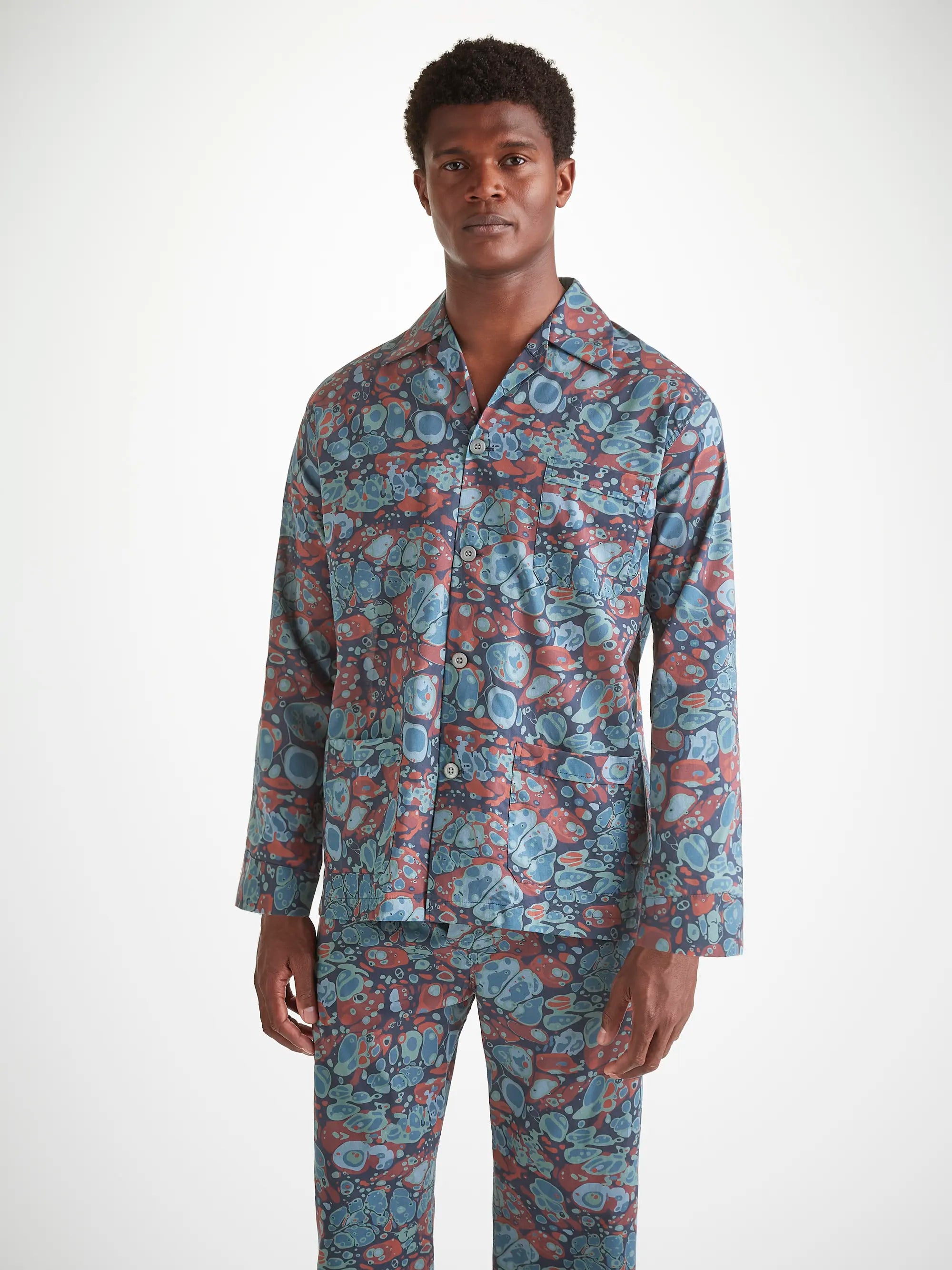 Men's Classic Fit Pyjamas Cotton Batiste Multi Marble Print