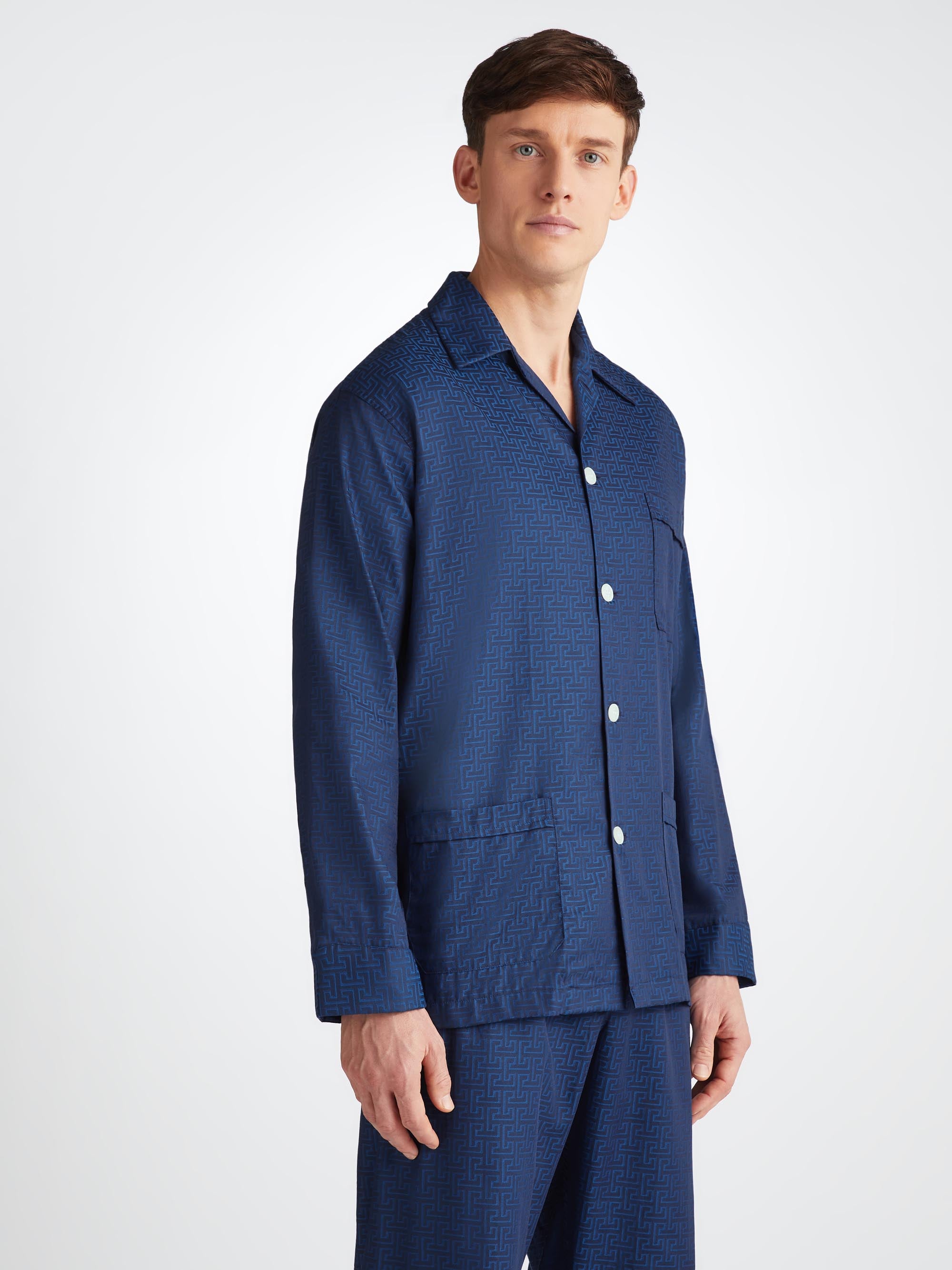 Men's Classic Fit Pajamas Paris 27 Cotton Jacquard Navy