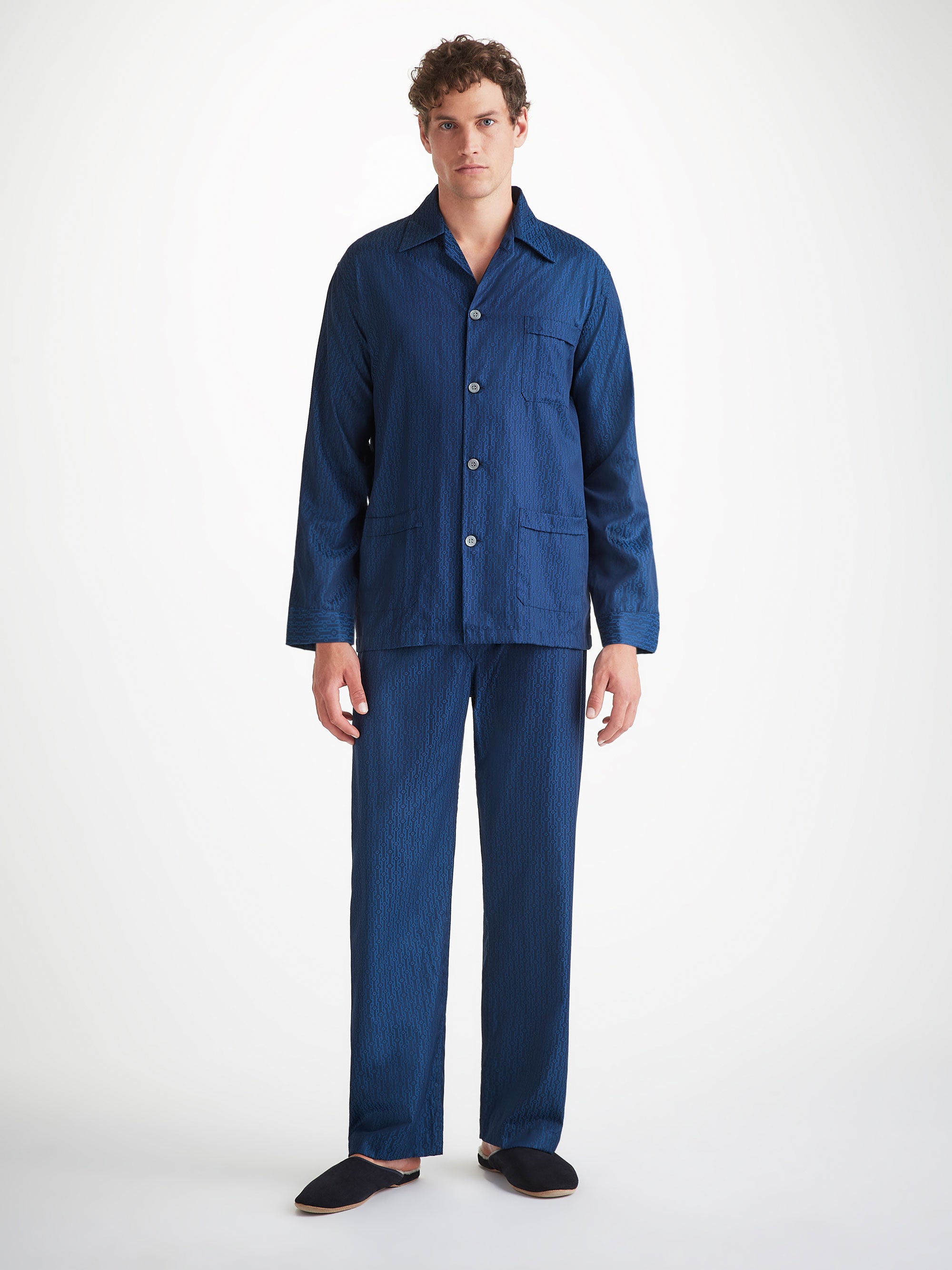 Men's Classic Fit Pajamas Cotton Jacquard Navy Rope Pattern