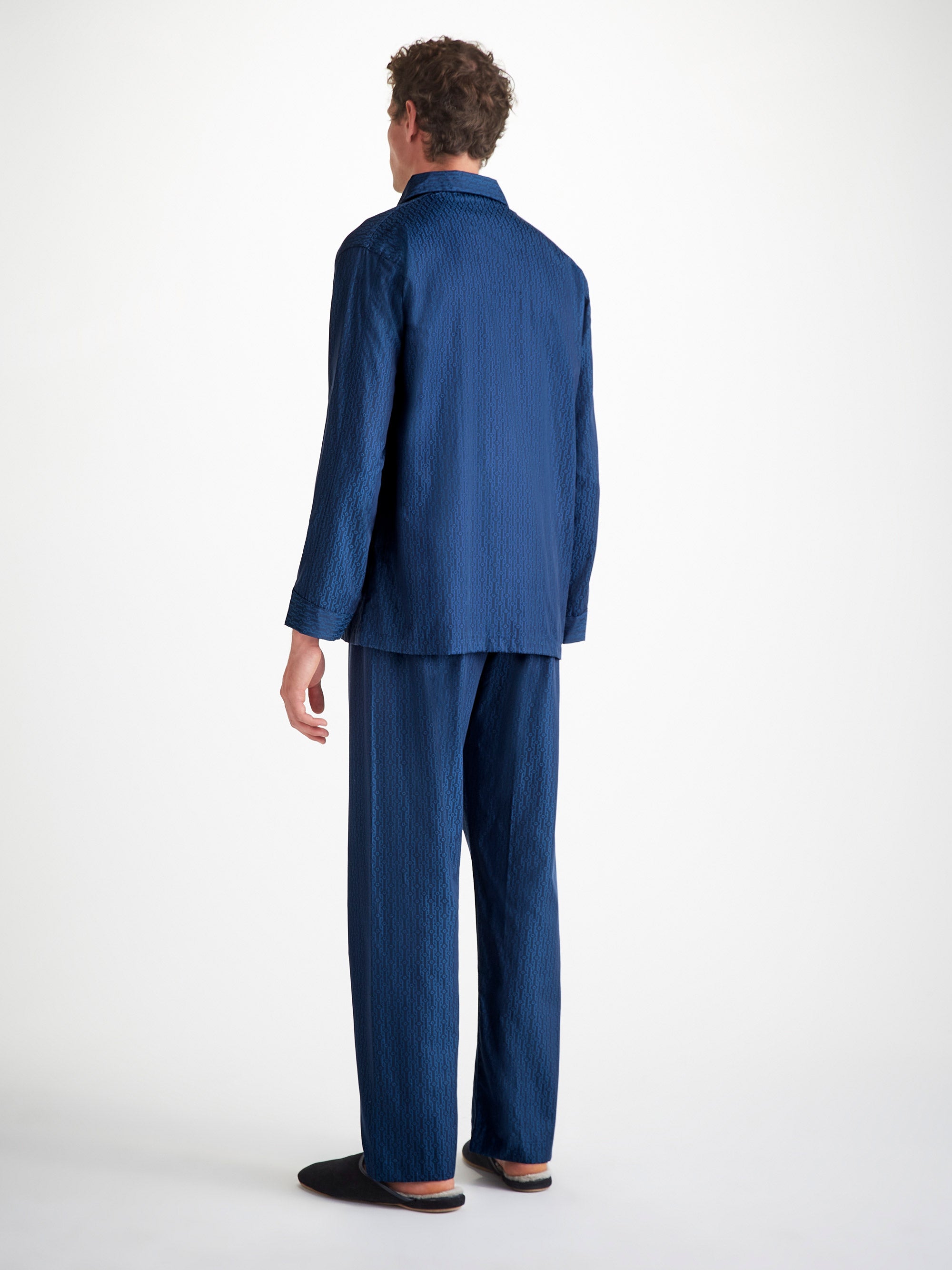 Men's Classic Fit Pajamas Cotton Jacquard Navy Rope Pattern