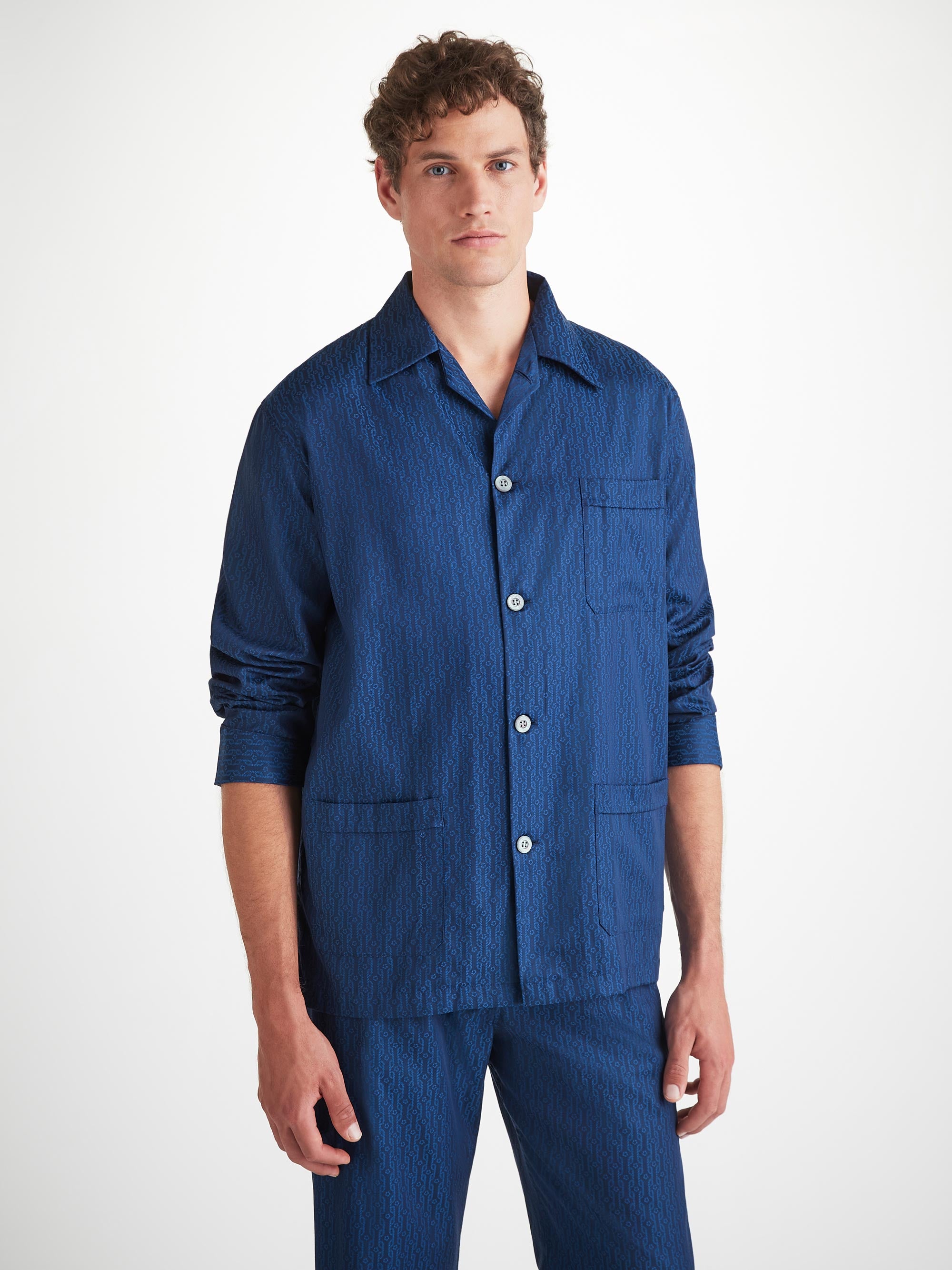 Men's Classic Fit Pajamas Cotton Jacquard Navy Rope Pattern