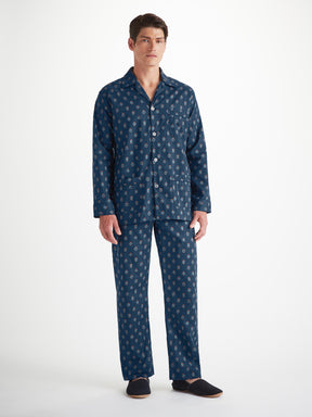 Men's Classic Fit Pajamas Cotton Batiste Navy Badge Print