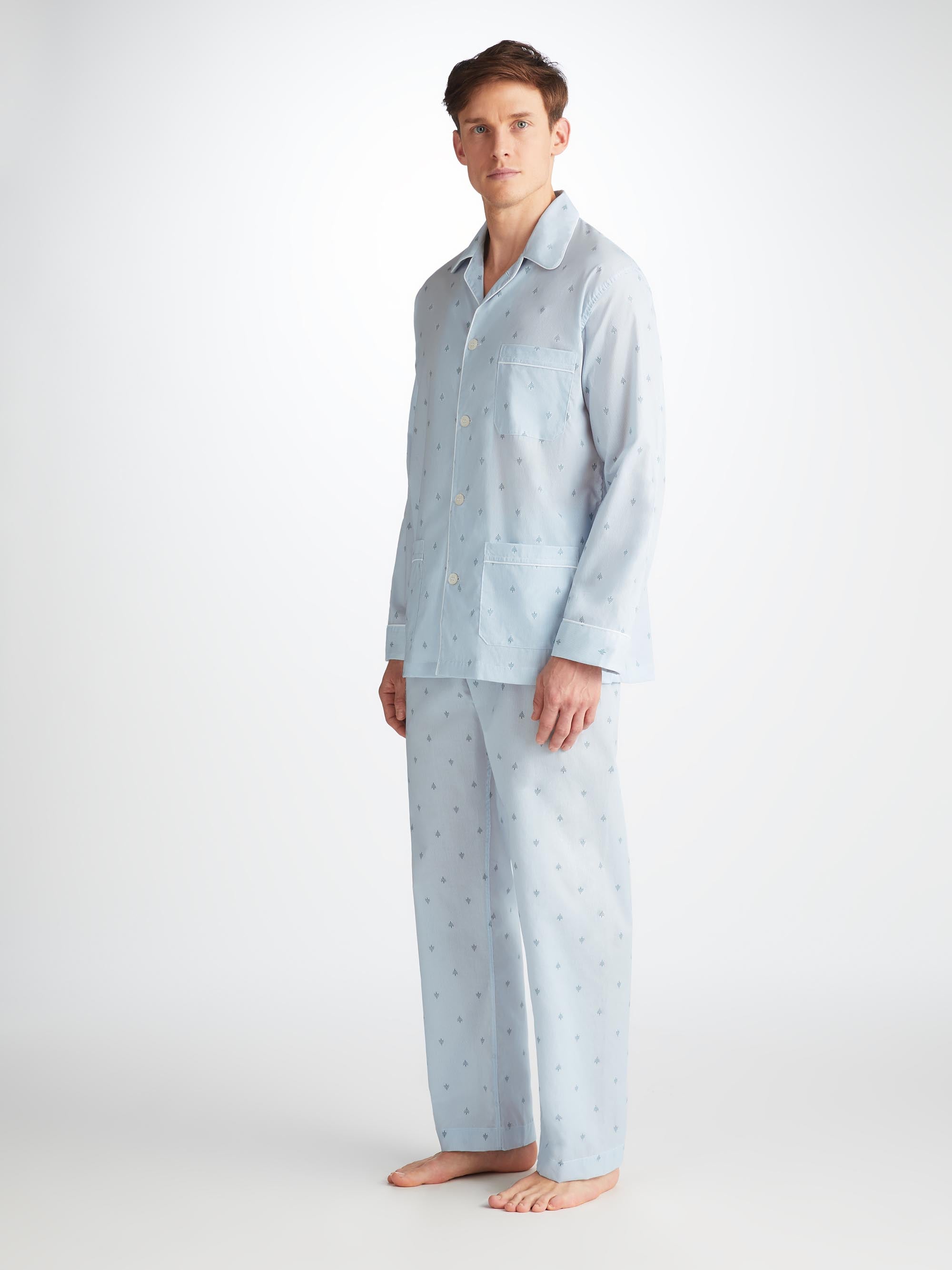 Men's Classic Fit Pyjamas Nelson 100 Cotton Batiste Blue