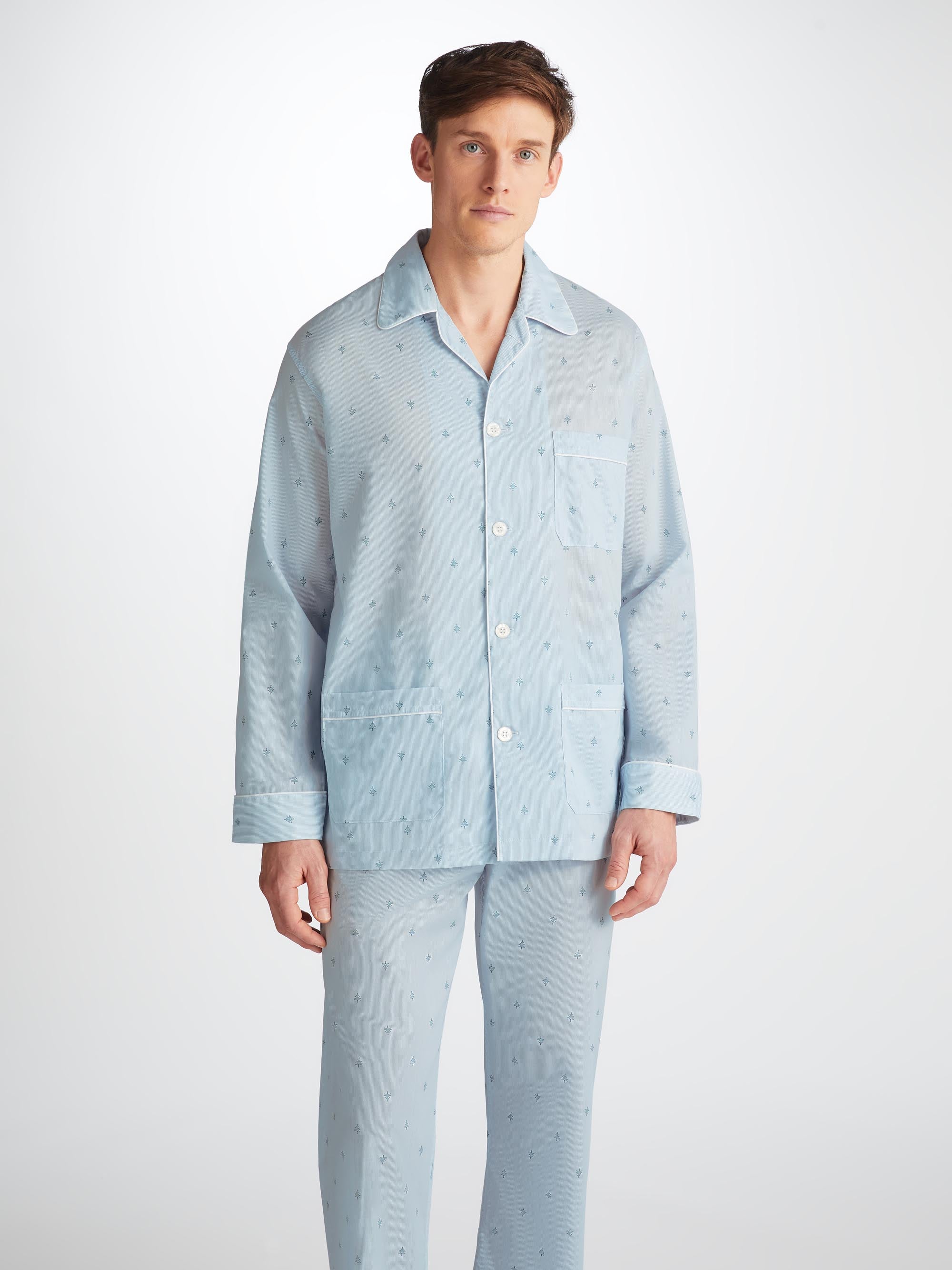 Men's Classic Fit Pajamas Nelson 100 Cotton Batiste Blue