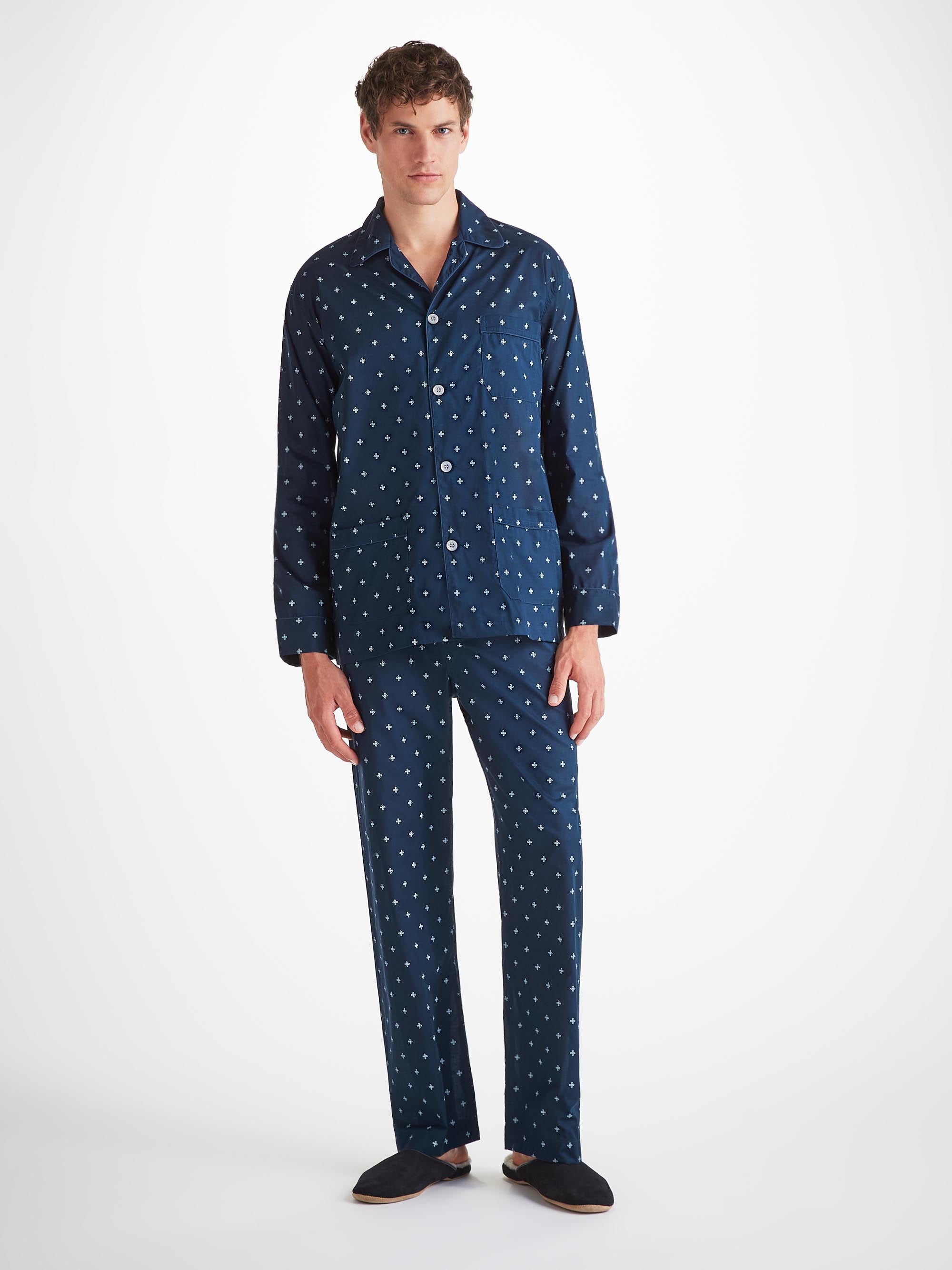 Men's Classic Fit Pajamas Cotton Batiste Navy Sailor's Knot Print