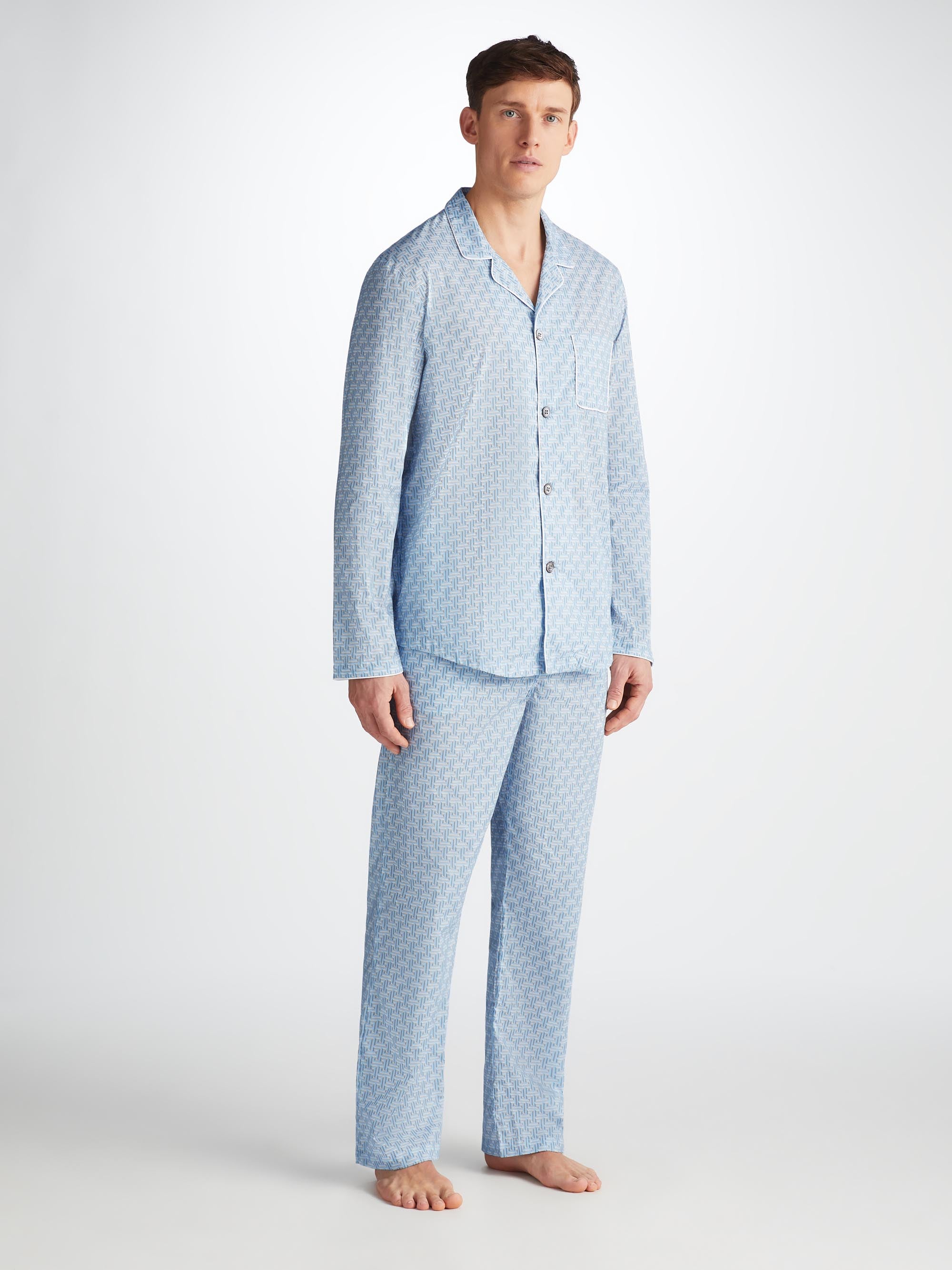 Men's Modern Fit Pajamas Ledbury 72 Cotton Batiste Blue