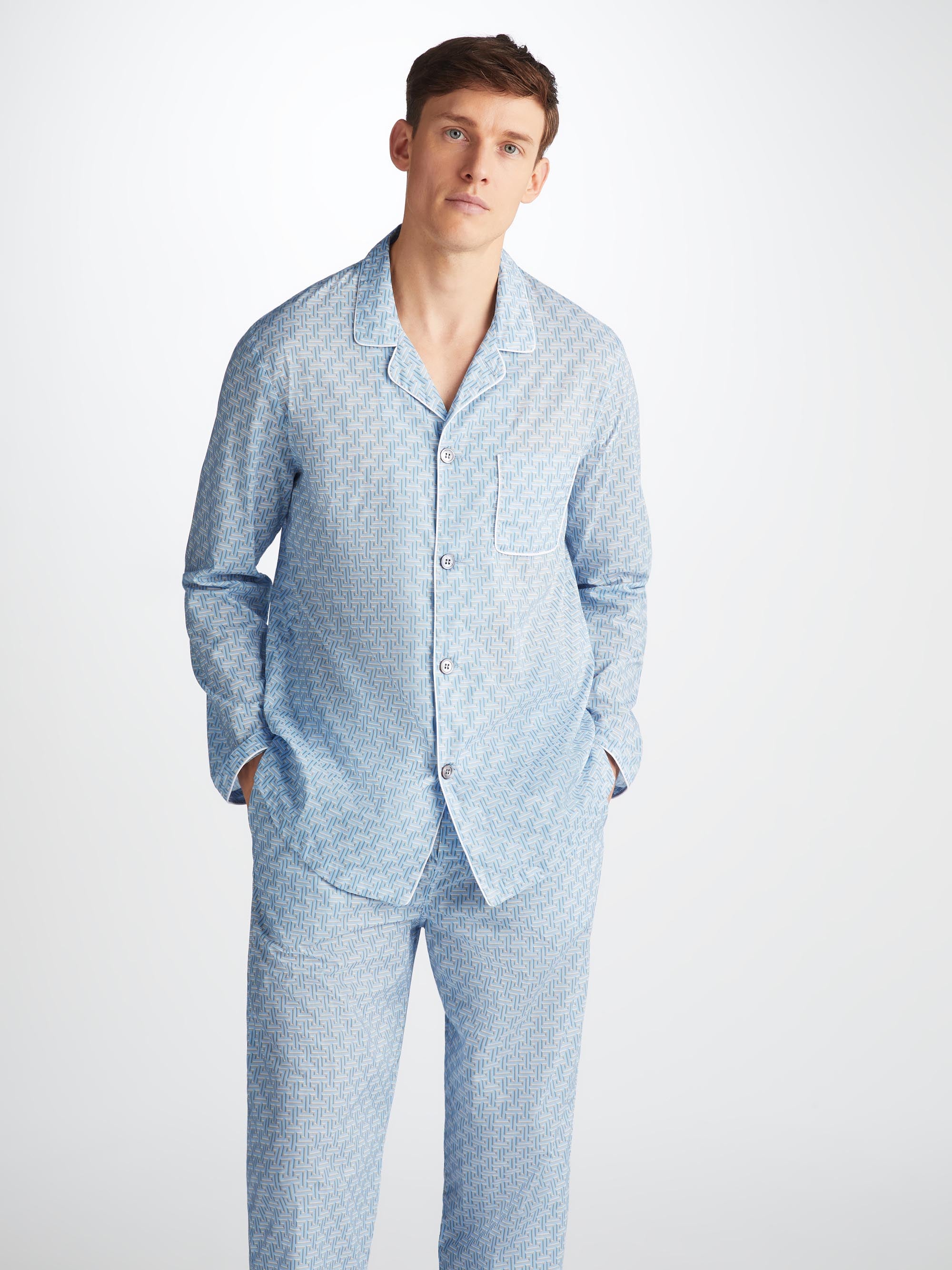 Men's Modern Fit Pajamas Ledbury 72 Cotton Batiste Blue