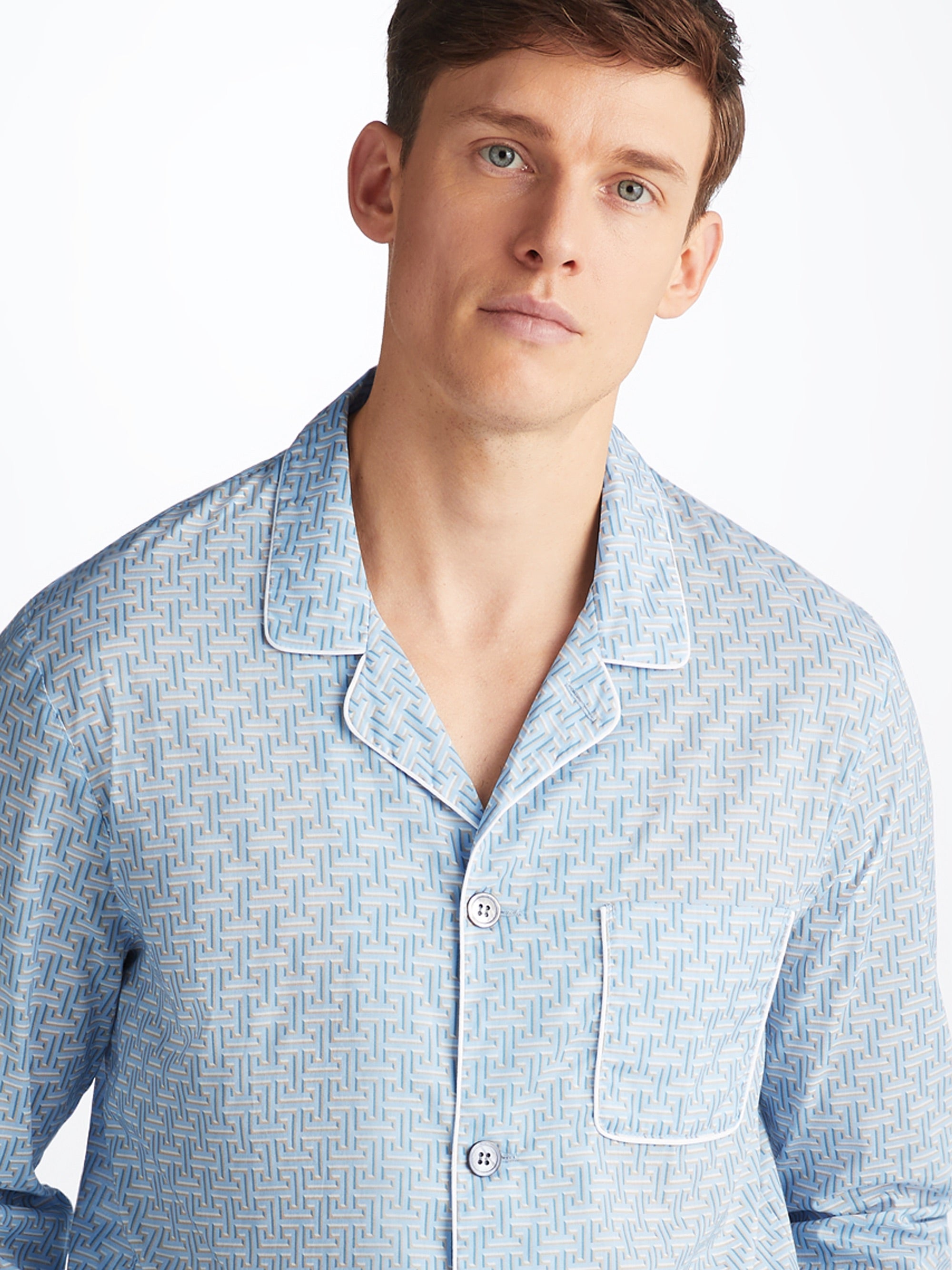 Men's Modern Fit Pyjamas Ledbury 72 Cotton Batiste Blue