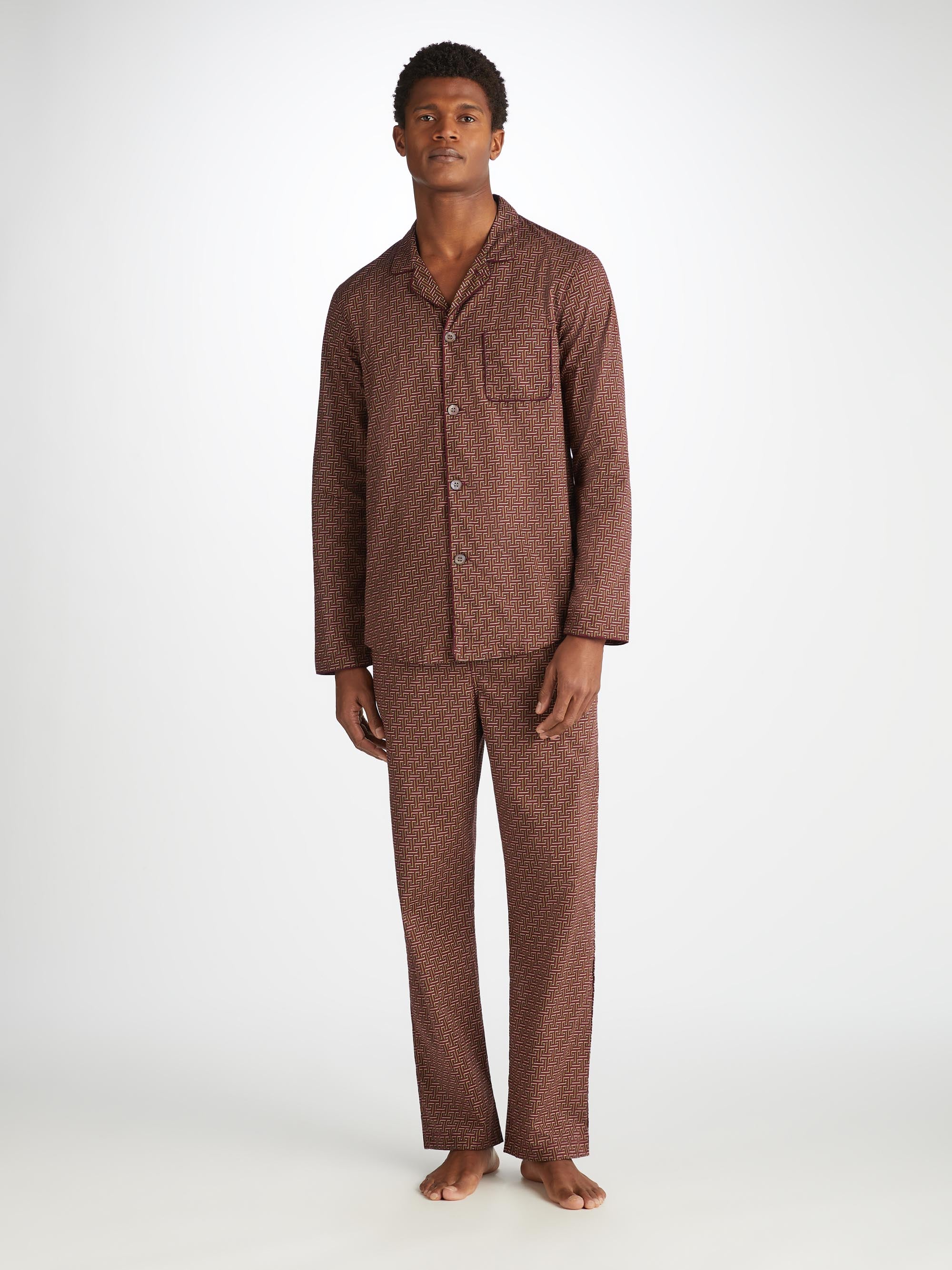 Men's Modern Fit Pyjamas Ledbury 72 Cotton Batiste Burgundy