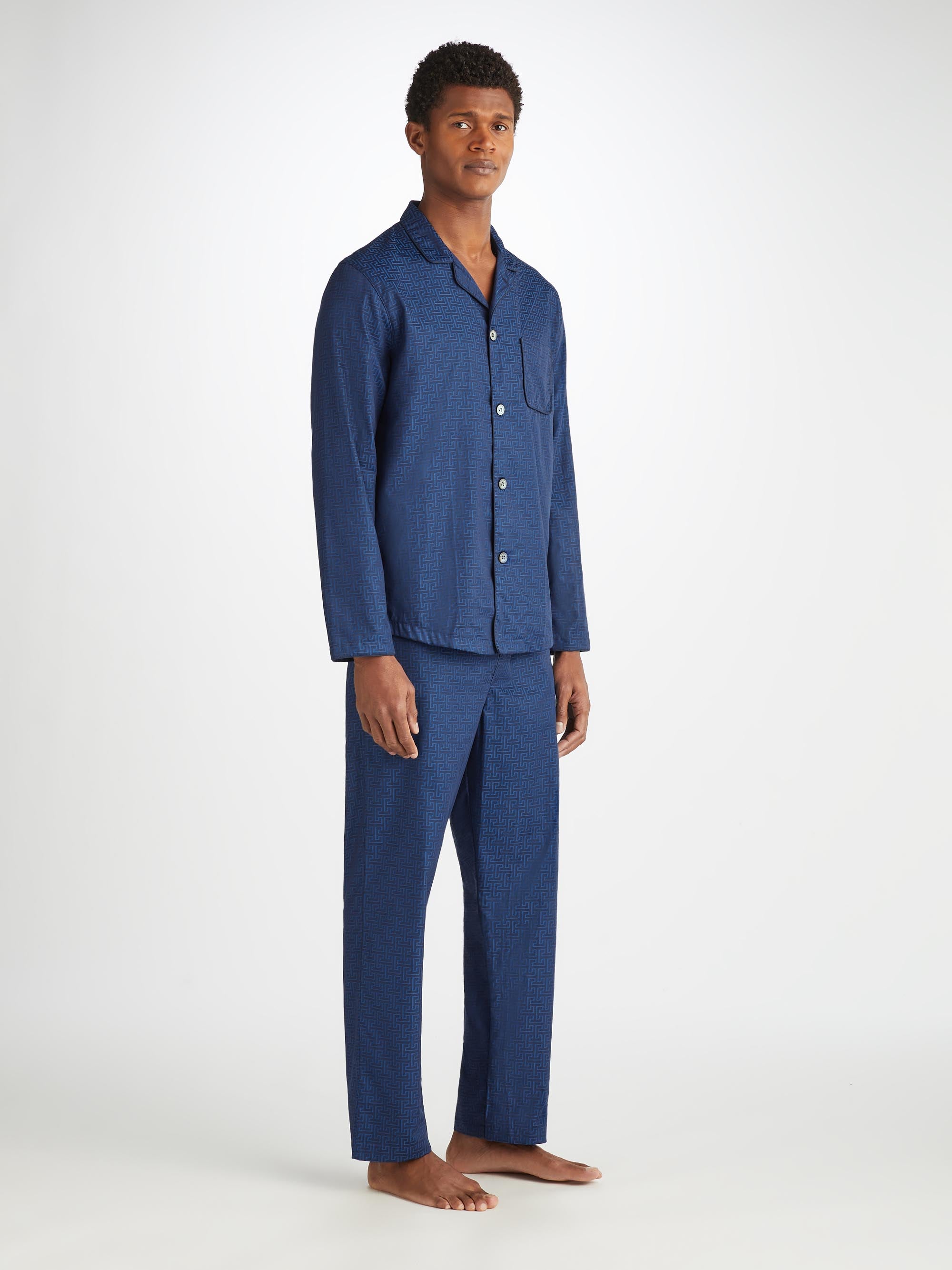 Men's Modern Fit Pajamas Paris 27 Cotton Jacquard Navy