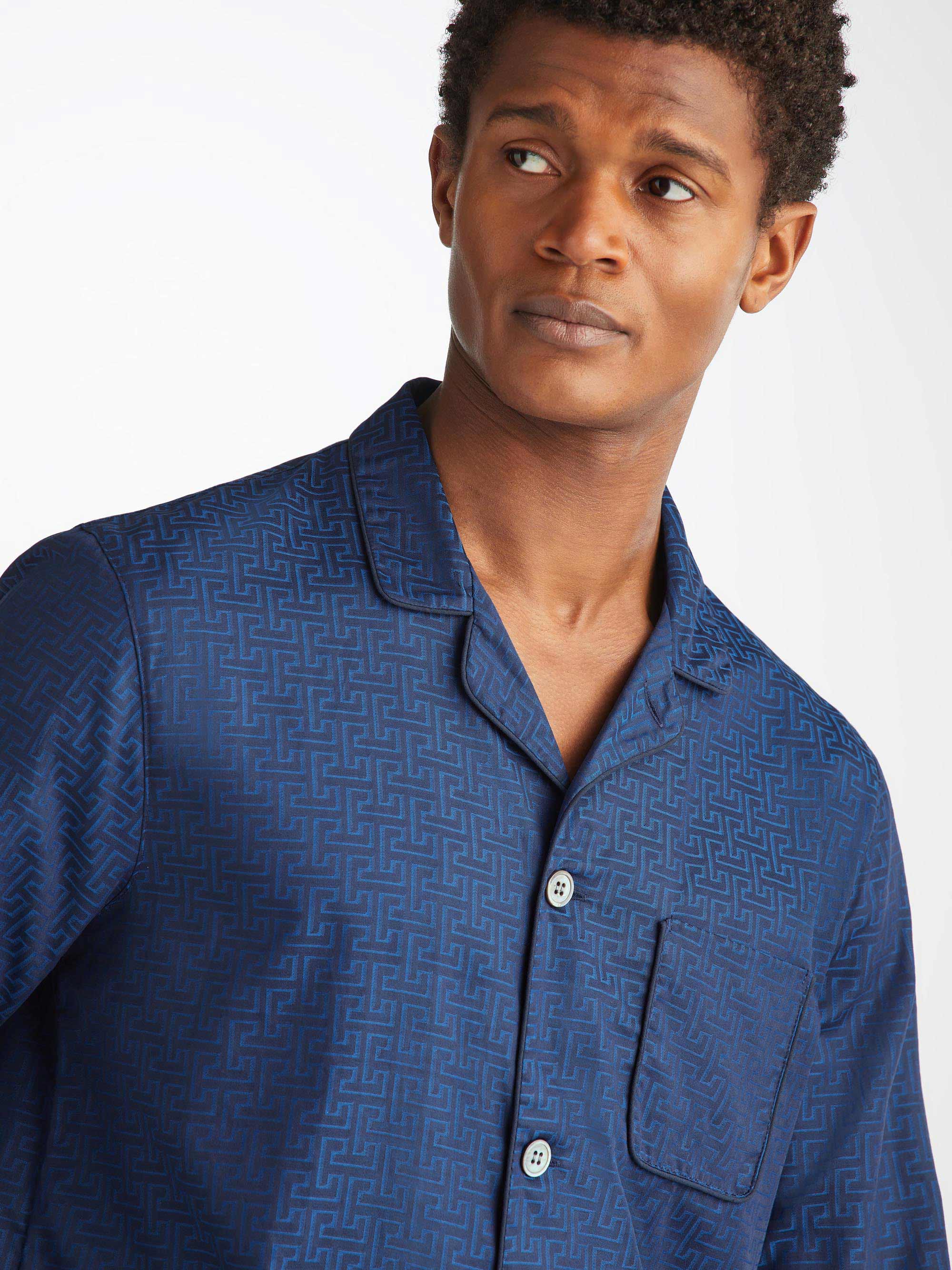 Men's Modern Fit Pajamas Paris 27 Cotton Jacquard Navy