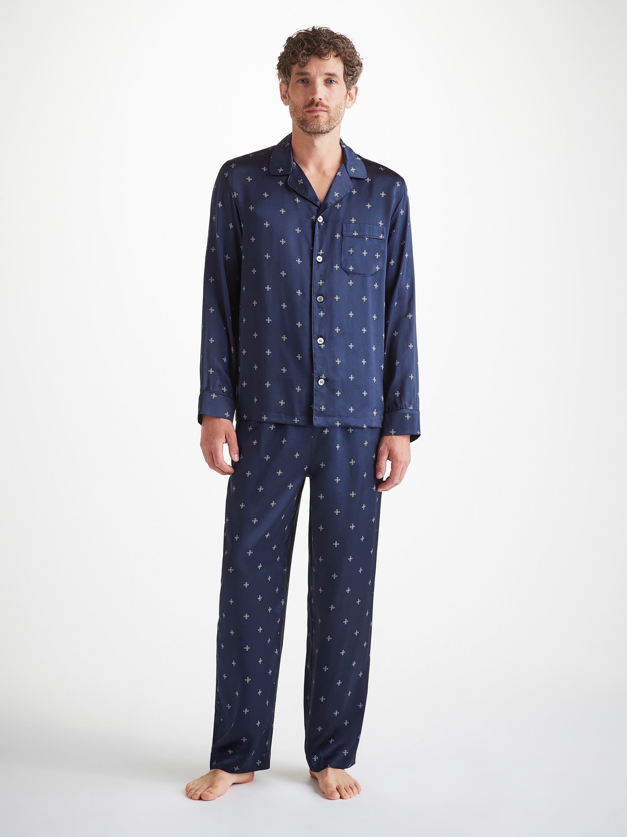 Men's Pajamas Silk Satin Navy Sailor's Knot Print