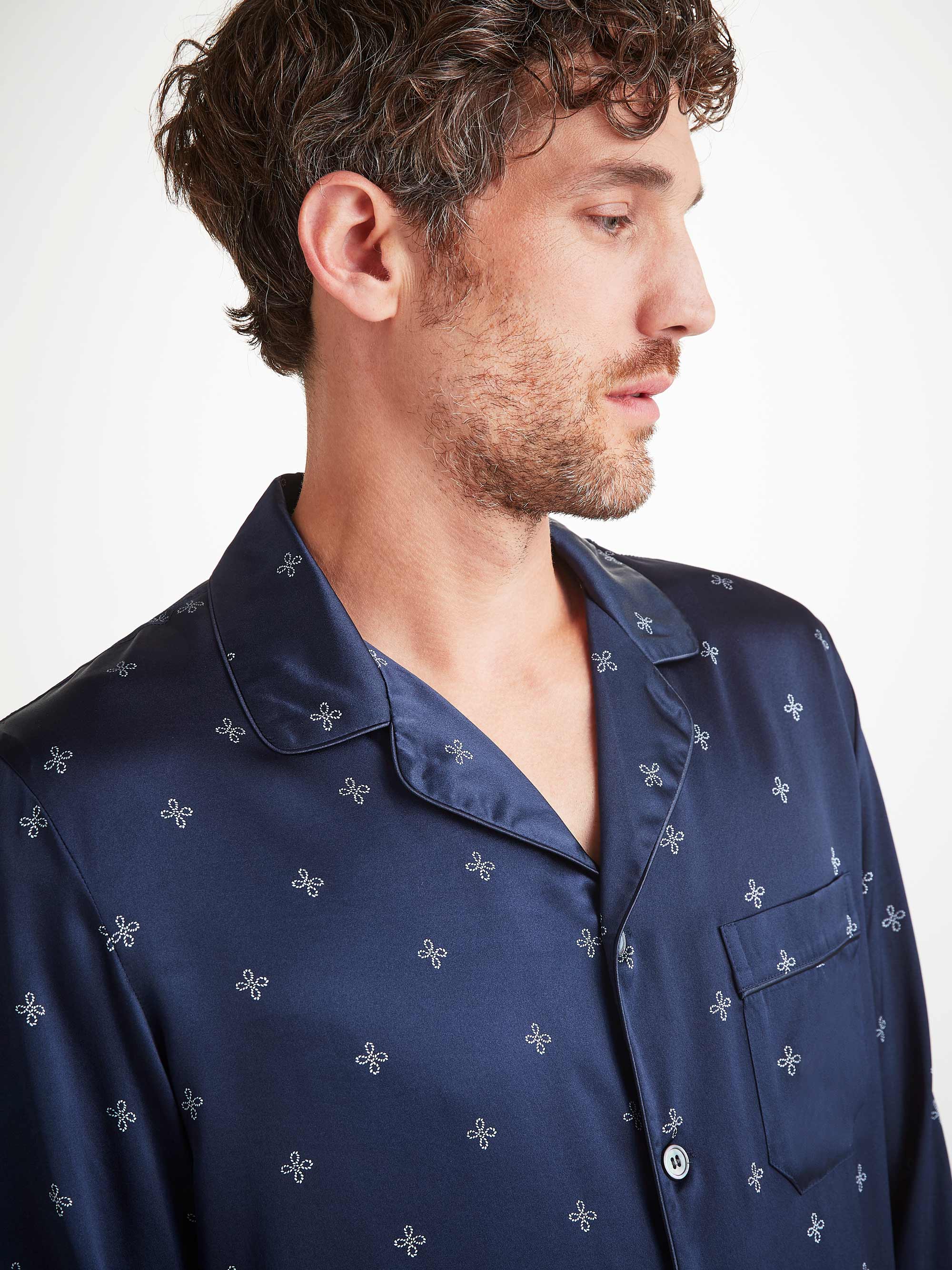 Men's Pyjamas Silk Satin Navy Sailor's Knot Print