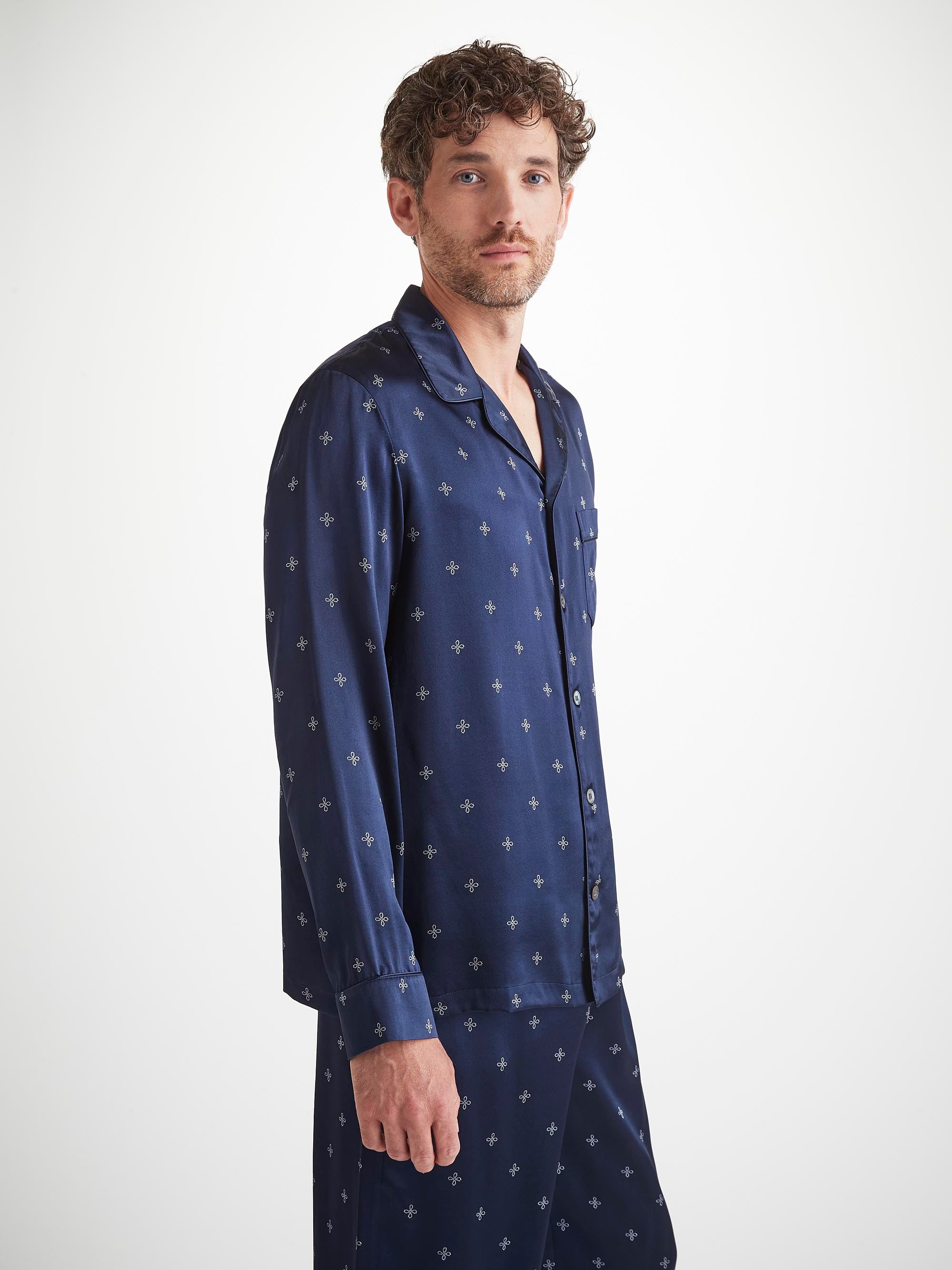 Men's Pajamas Silk Satin Navy Sailor's Knot Print