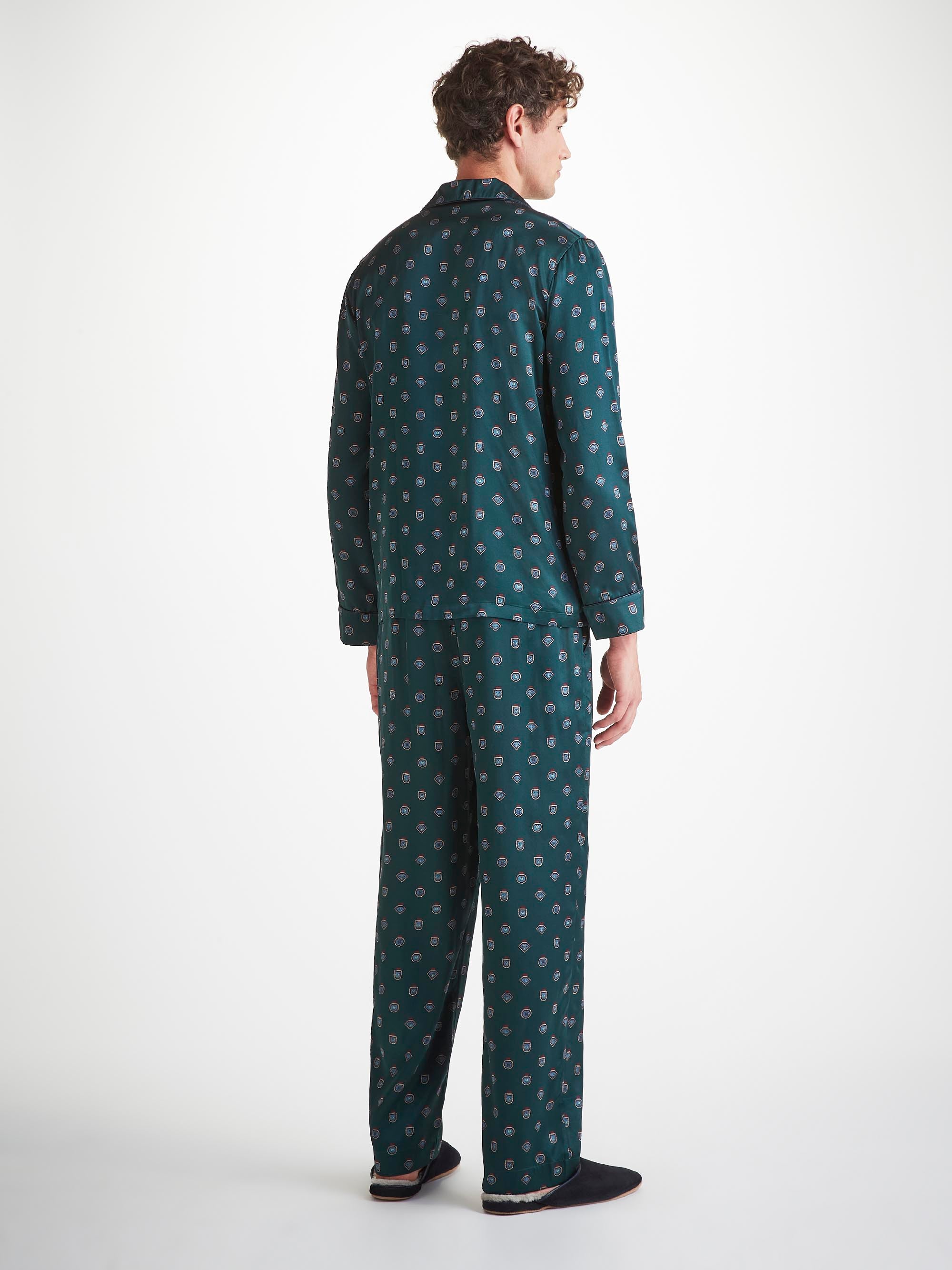 Men's Pajamas Silk Satin Green Badge Print