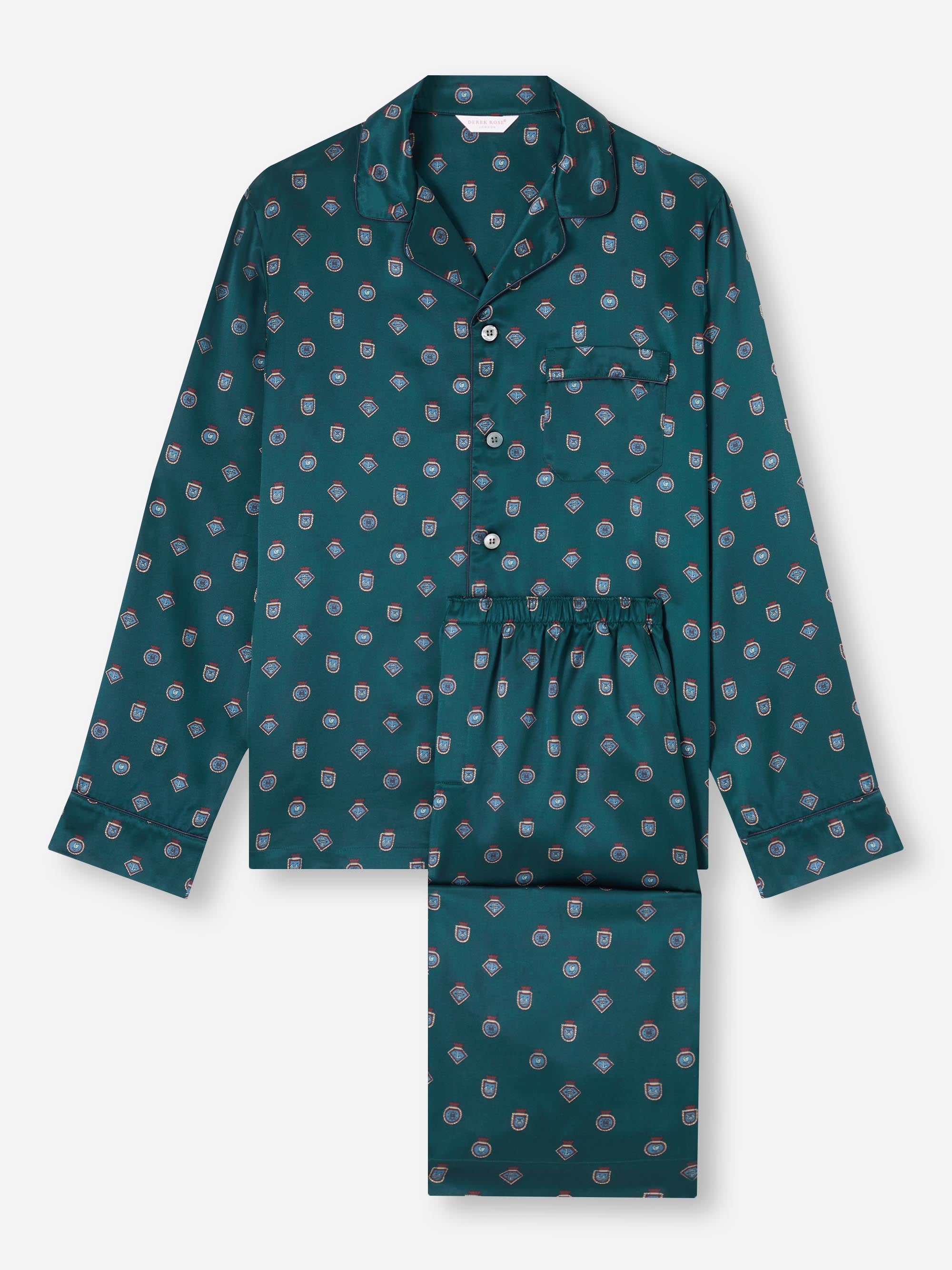 Men's Pyjamas Silk Satin Green Badge Print