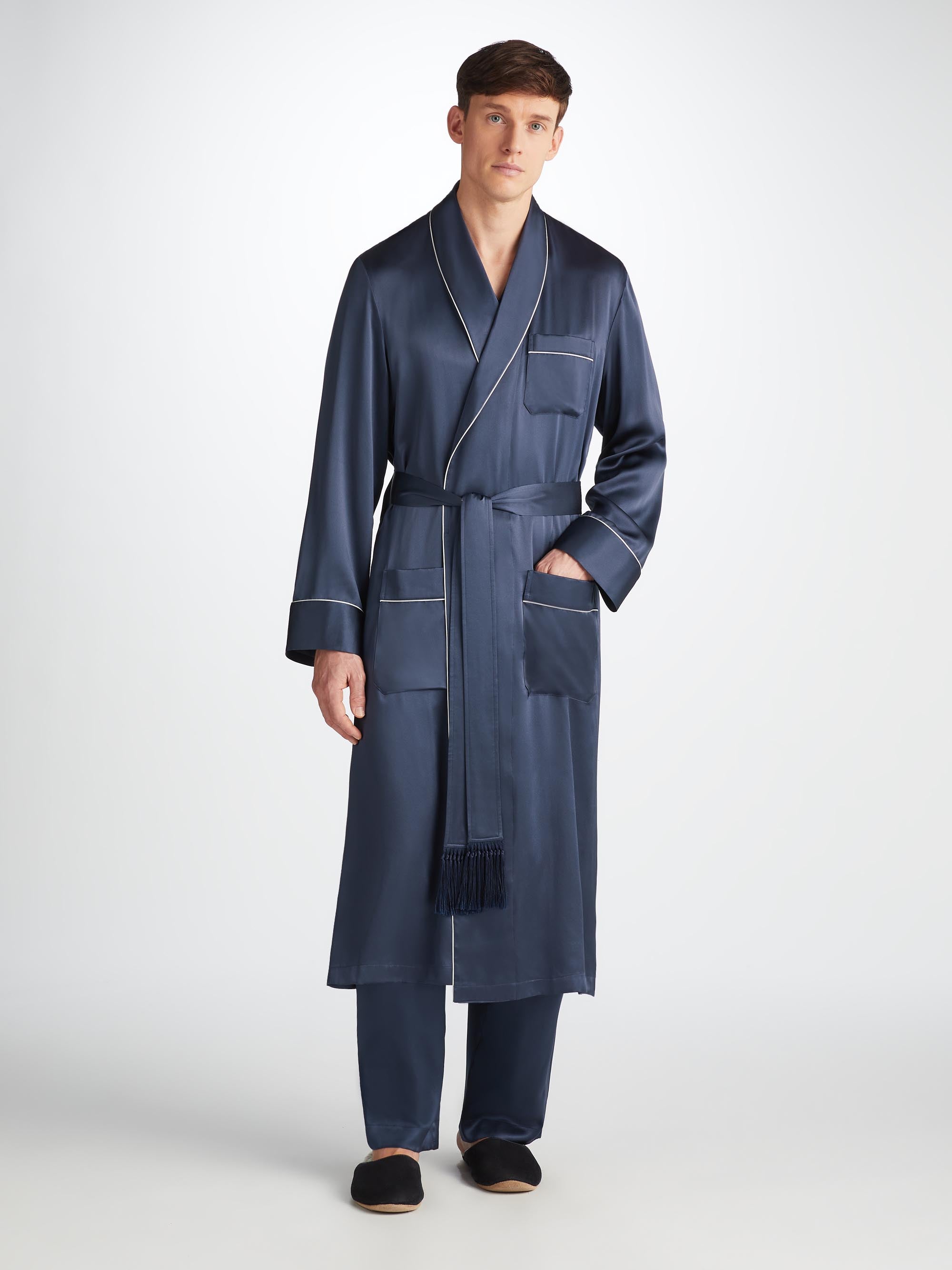 Men's Robe Bailey Silk Satin Navy