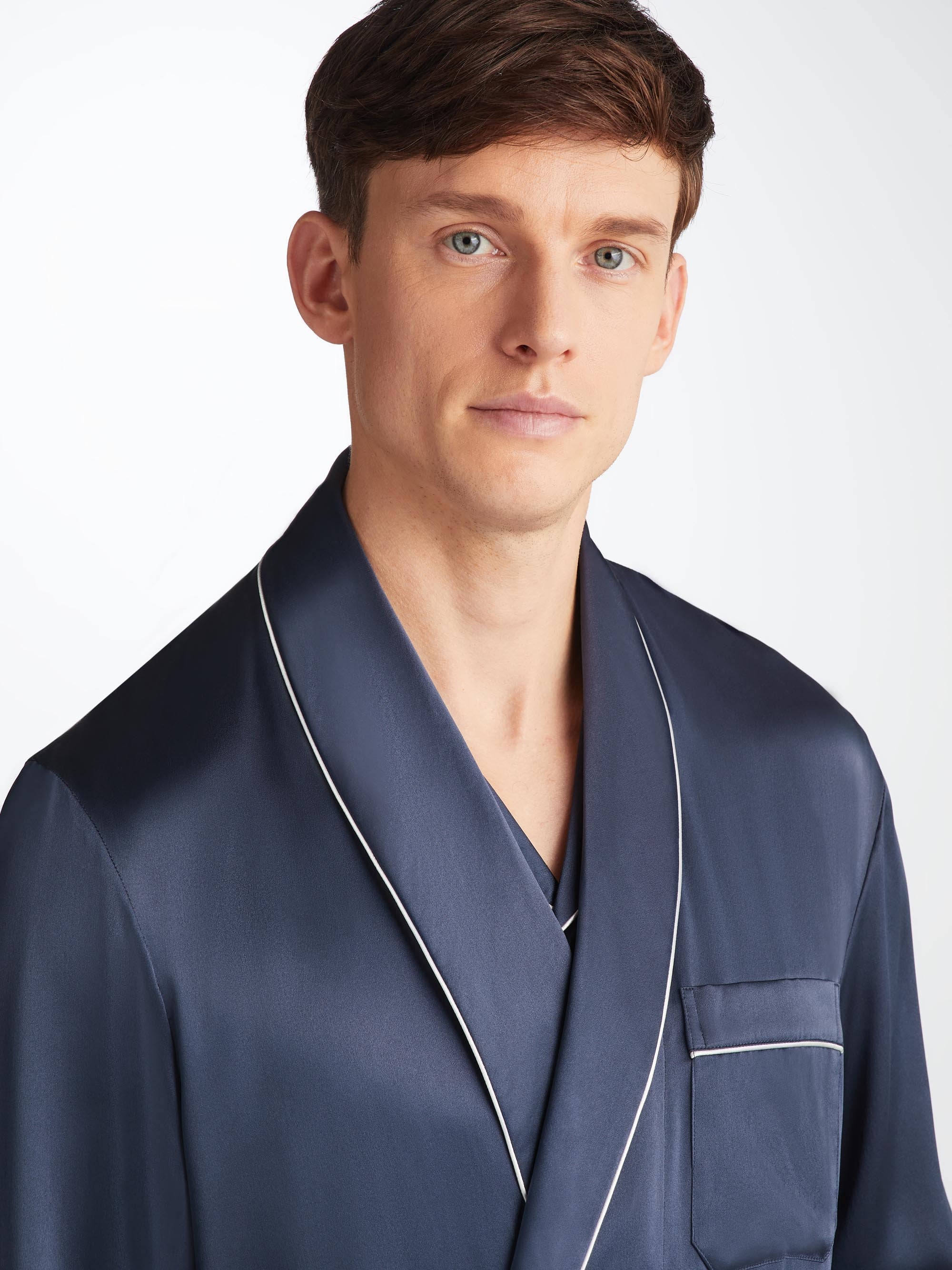 Men's Dressing Gown Bailey Silk Satin Navy