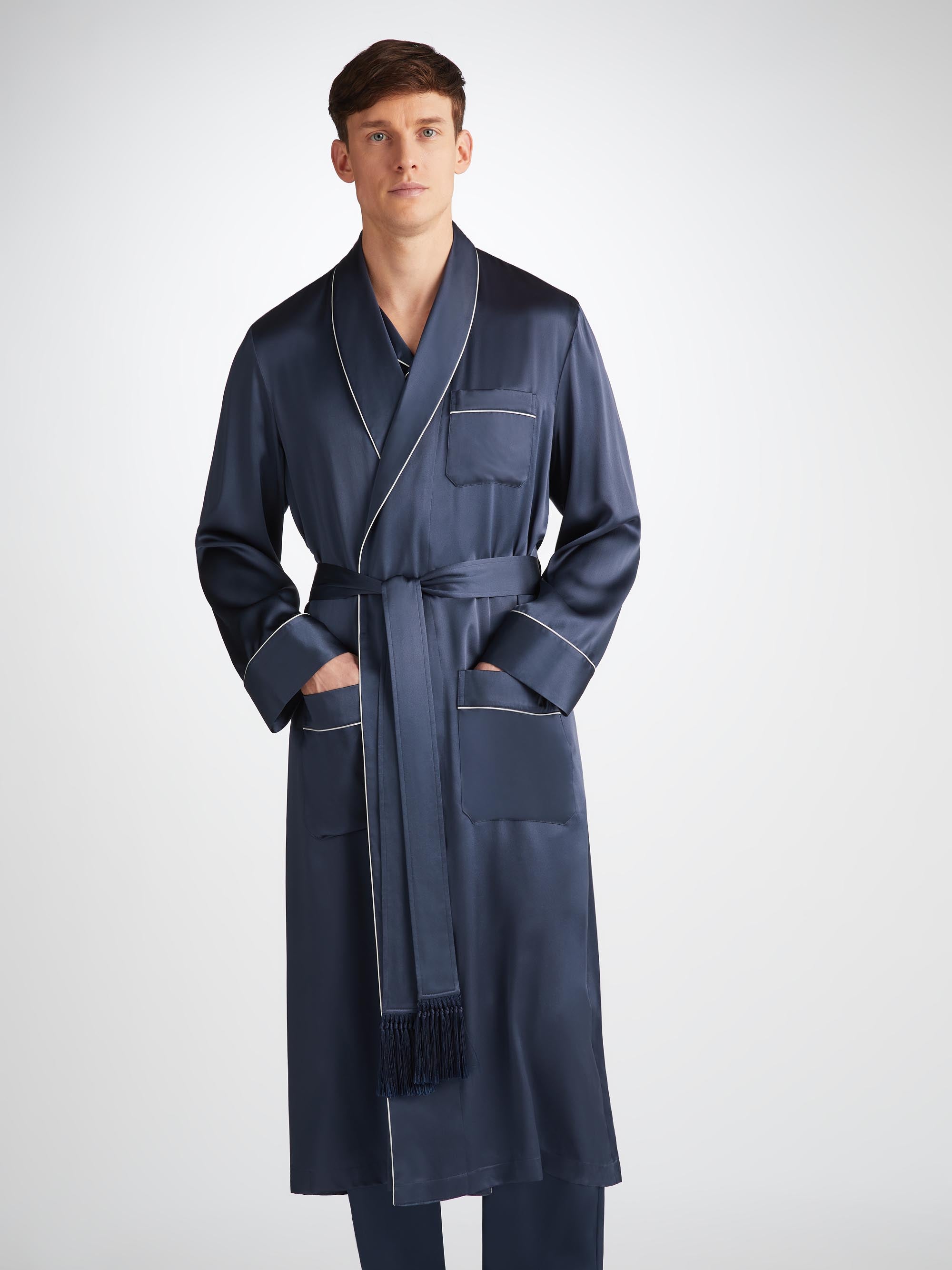 Men's Robe Bailey Silk Satin Navy