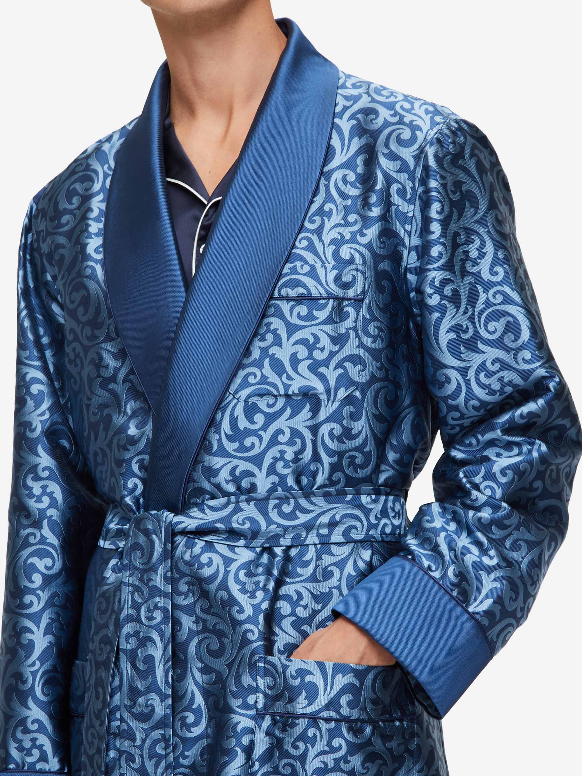 Men's Dressing Gown Verona 63 Silk Jacquard Navy